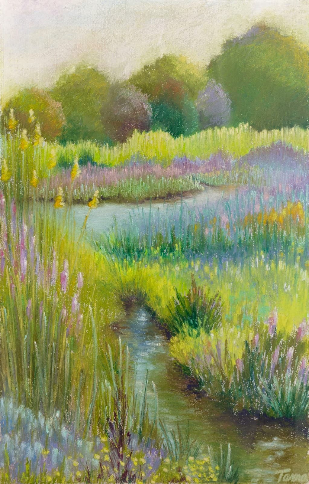 Andrea M. Tama Tranquility Signed Oil Pastel Contemporary Impressionism Framed - Thumbnail 2