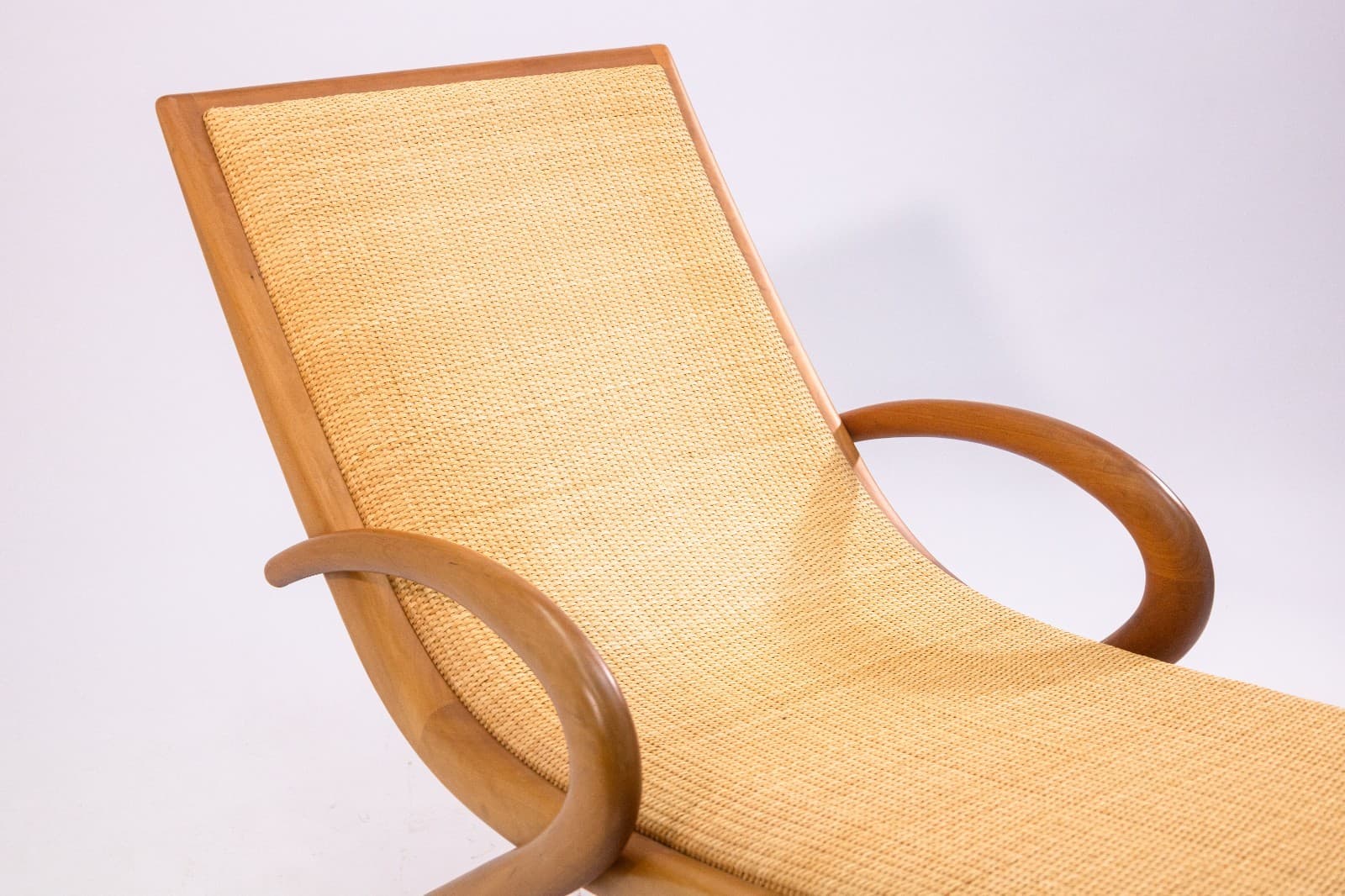 John Louis Graz Chaise Longue c. 1950s Curved Wood & Inset Woven Raffia Modern - Thumbnail 6