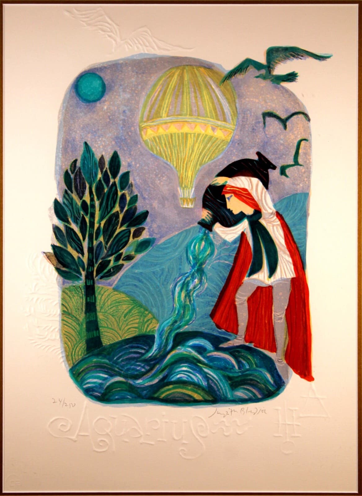 Judith Bledsoe Aquarius Zodiac Signed Contemporary Lithograph 24/250 Framed - Thumbnail 2