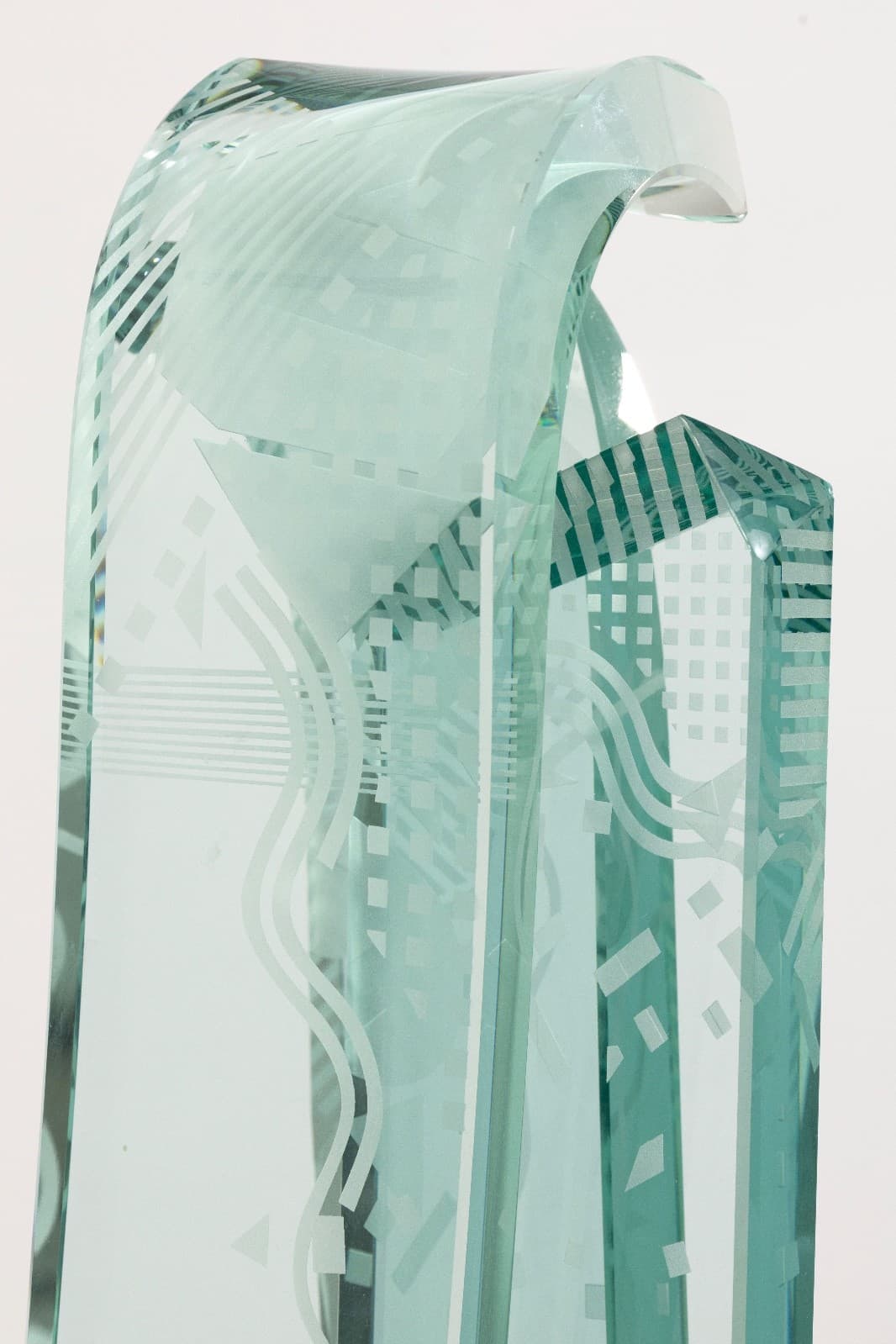 John Gilbert Luebtow Signed Abstract Postmodern Glass Sculpture on Metal Base - Thumbnail 5