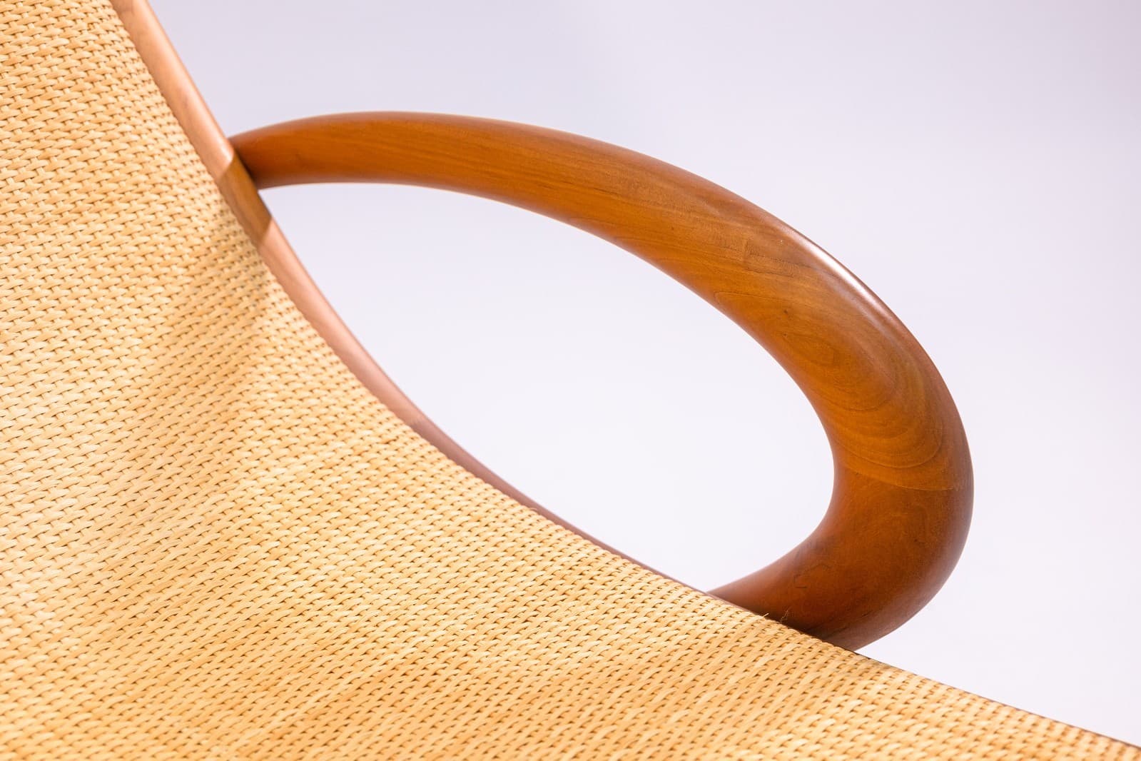 John Louis Graz Chaise Longue c. 1950s Curved Wood & Inset Woven Raffia Modern - Thumbnail 8