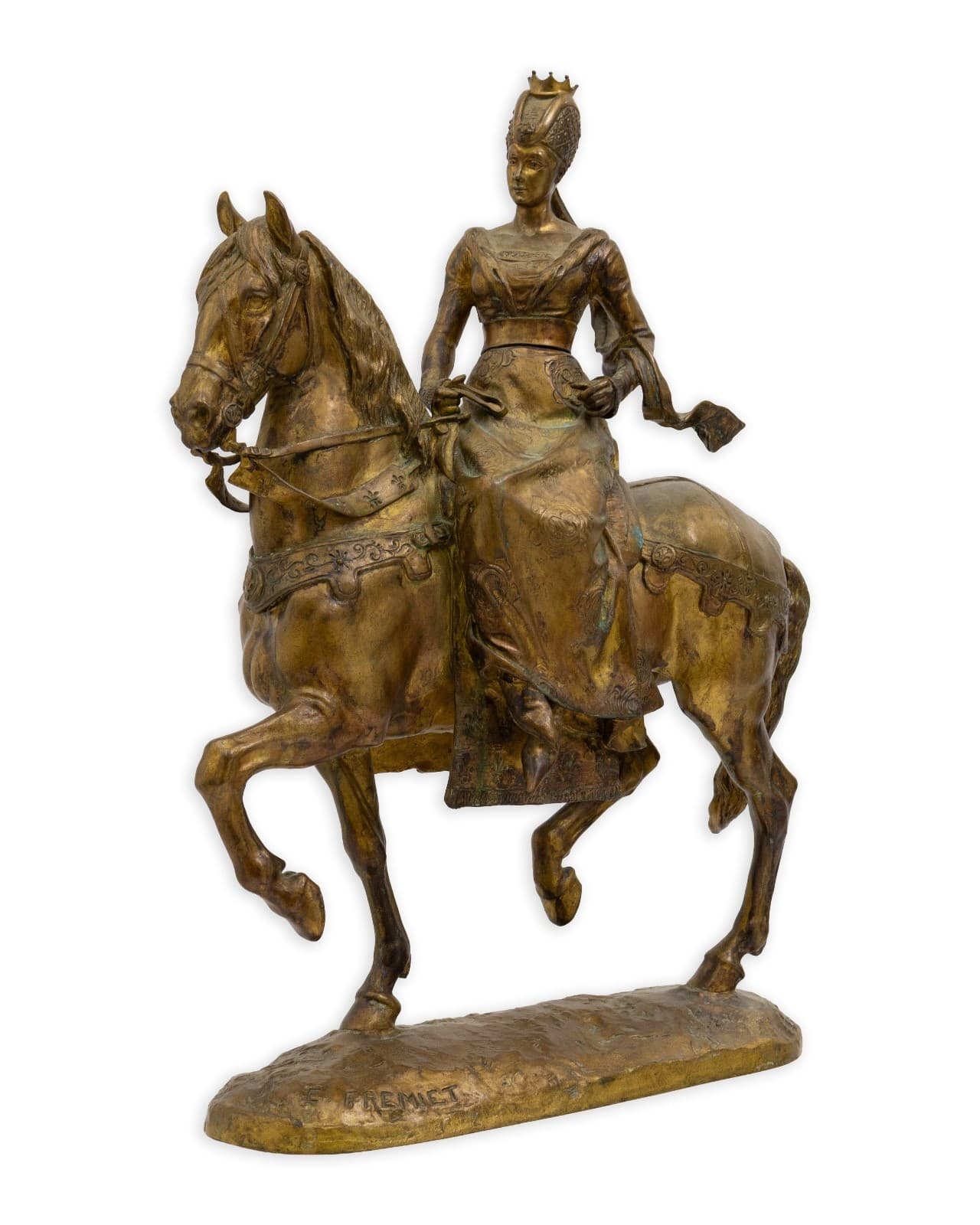 Emmanuel Frémiet Isabeau of Bavaria 1892 Signed Gilded Bronze Antique Sculpture - Thumbnail 2