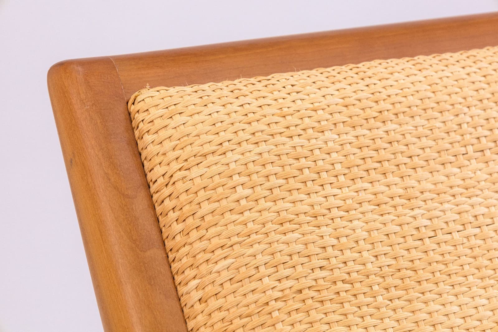 John Louis Graz Chaise Longue c. 1950s Curved Wood & Inset Woven Raffia Modern - Thumbnail 7