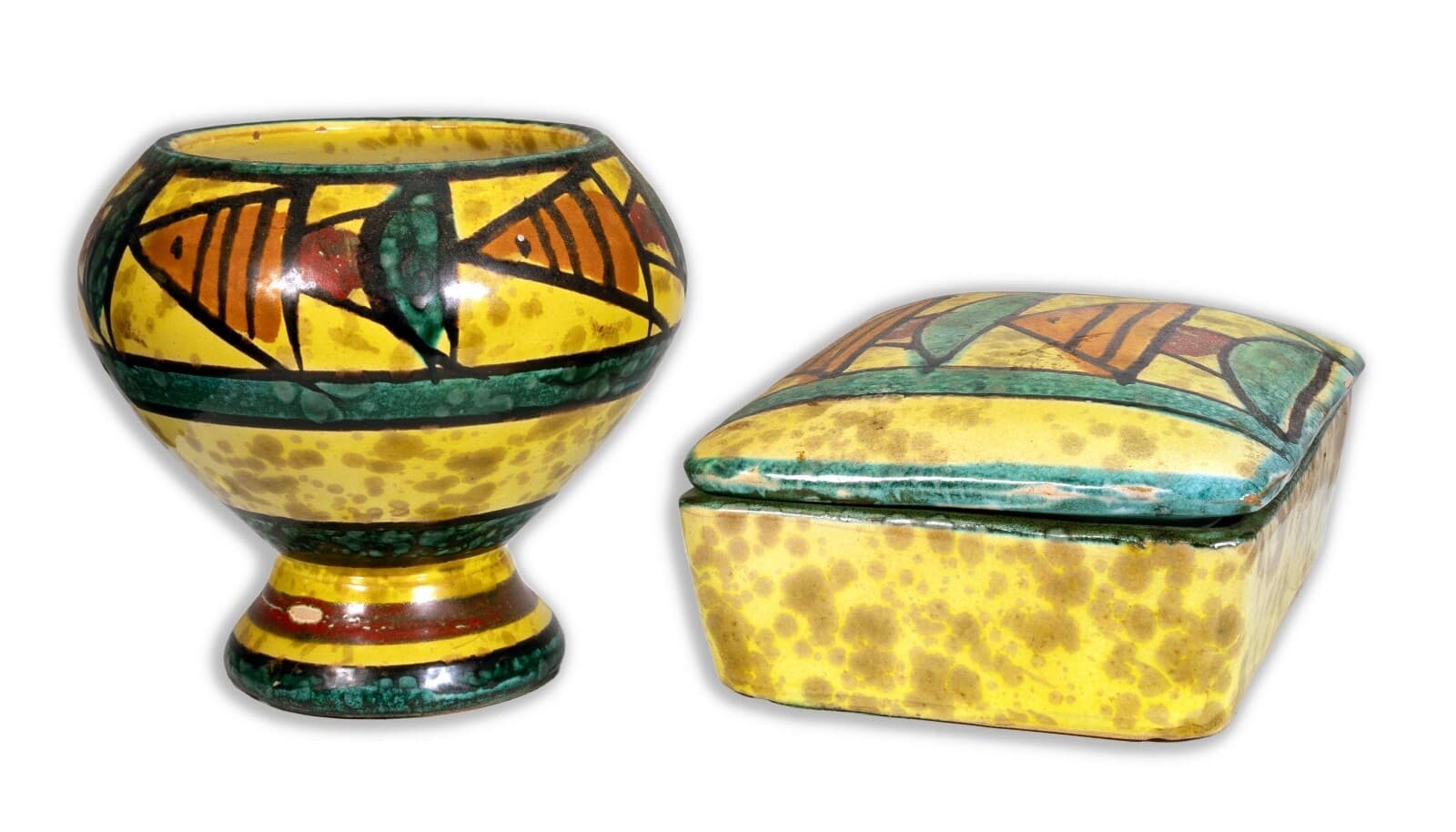 Bitossi Ceramic Trinket Box and Vase with Abstract Fish Pattern Made in Italy - Thumbnail 2