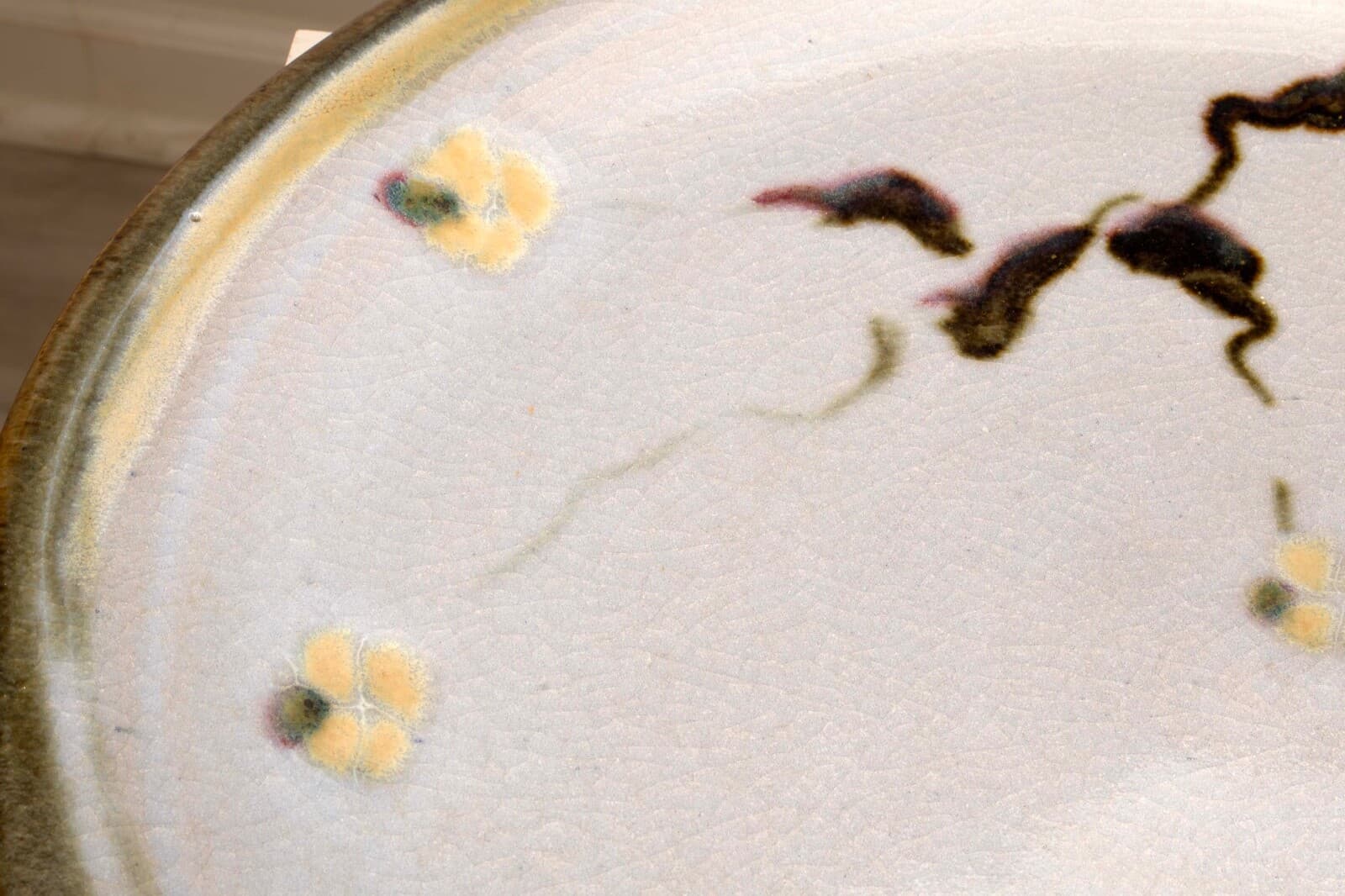 Tony Evans Large Light Blue with Floral Design Vintage Ceramic Platter Signed - Thumbnail 6