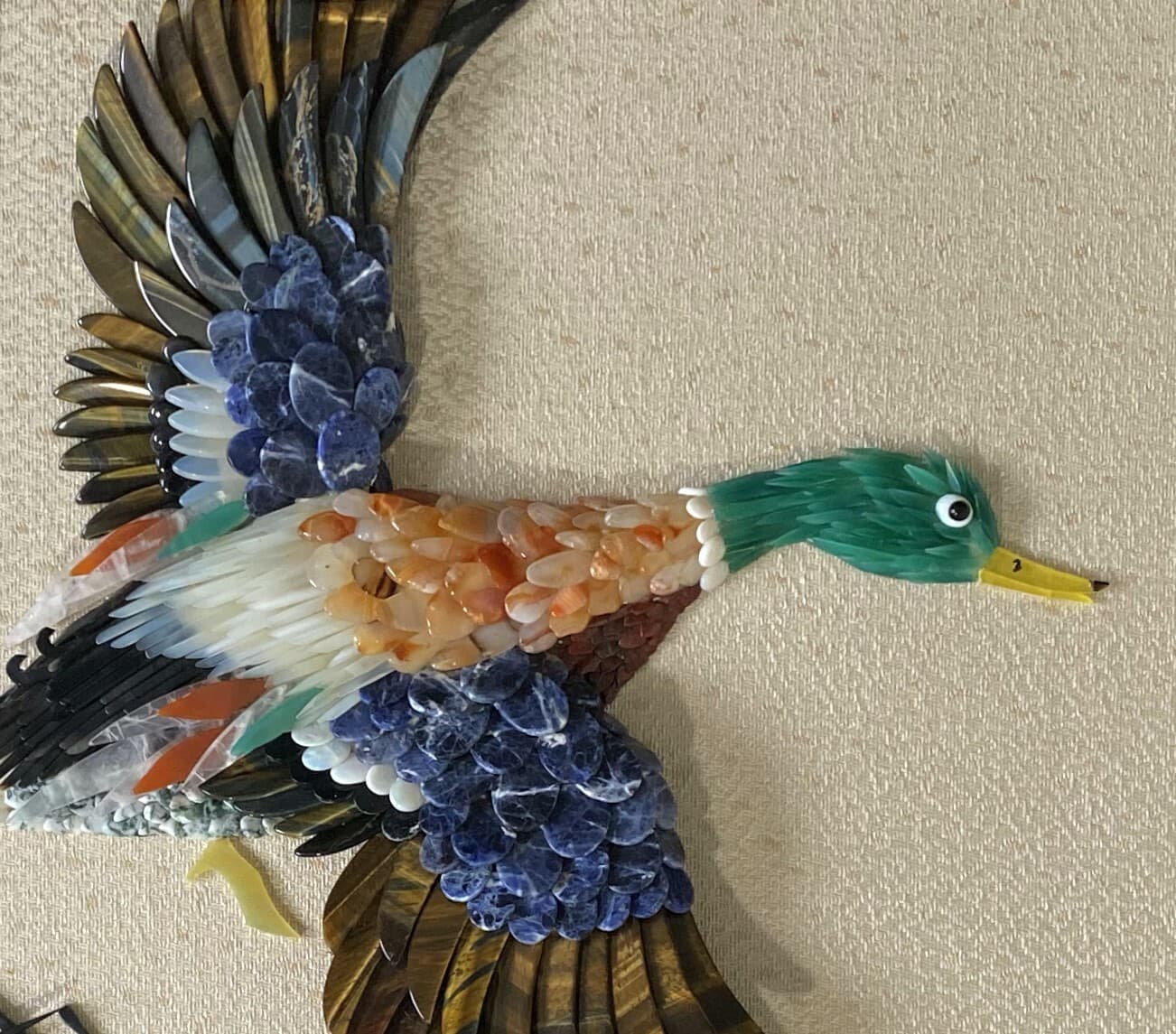 Asian Bird in Flight with Semi Precious Stones Wall Sculpture - Thumbnail 3