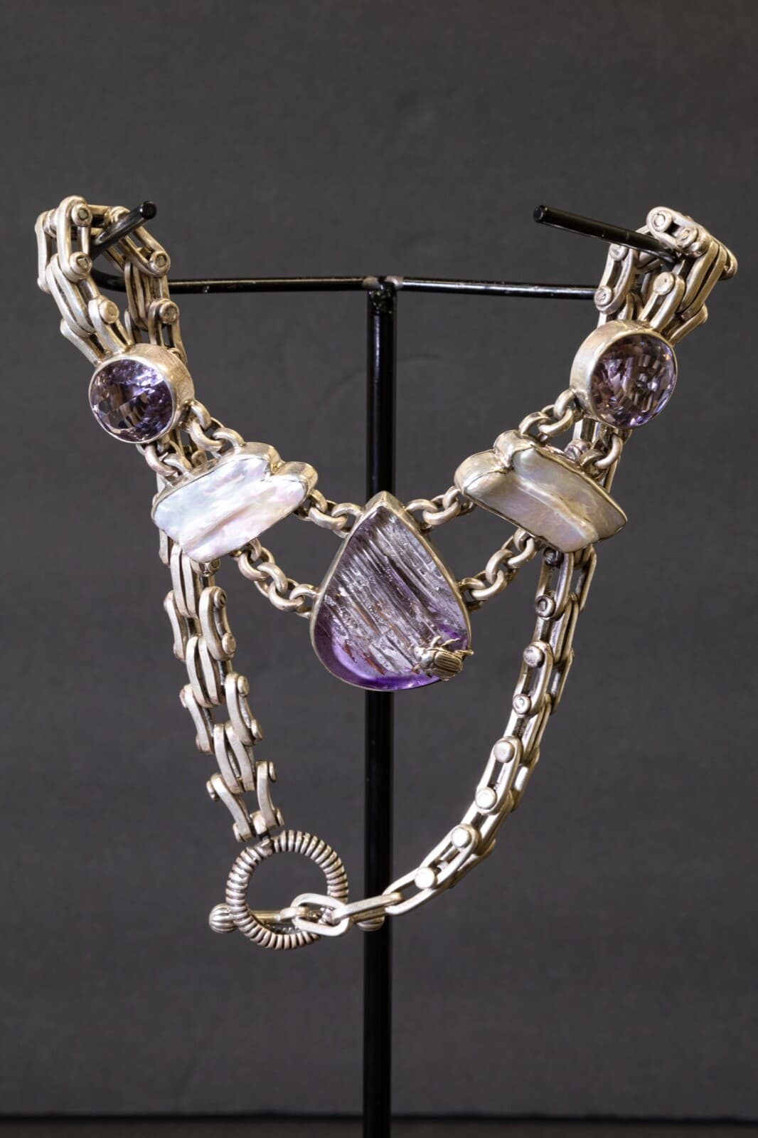 Stephen Dweck Amethyst Glacier Quartz Biwa Pearl & Sterling Necklace & Bracelet - Thumbnail 3