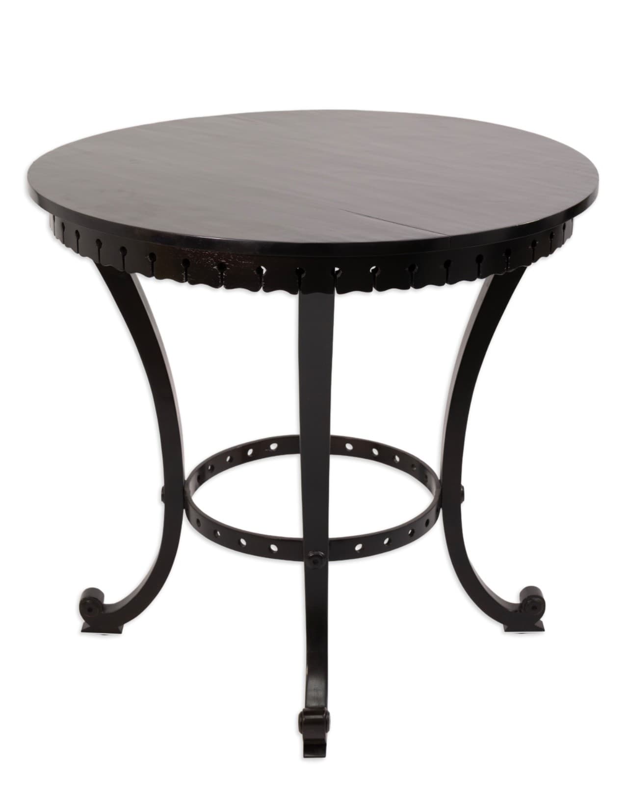 Shelburne Ebony Finished Round Solid Mahogany Accent Table with Curved Base - Thumbnail 2