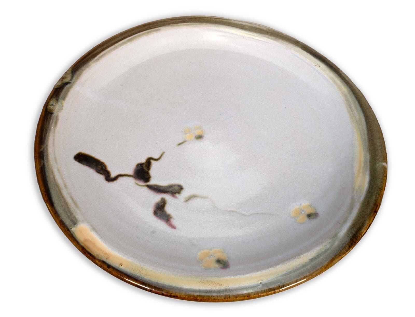 Tony Evans Large Light Blue with Floral Design Vintage Ceramic Platter Signed - Thumbnail 3