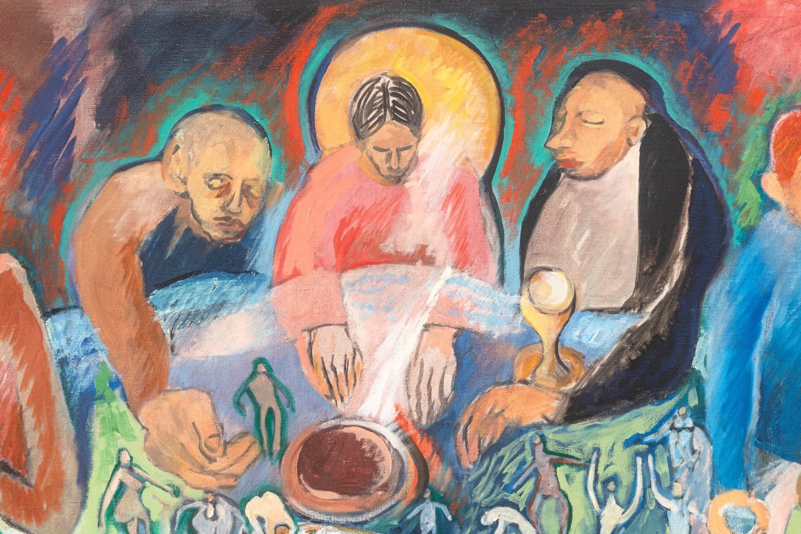 Francis Littna Last Supper, c. 1960 Signed Oil on Canvas - Modernist Religious - Thumbnail 3