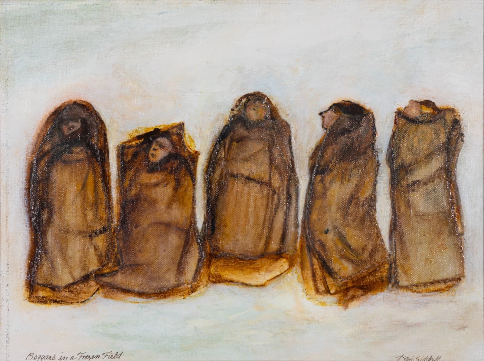 Dorothy Siddall - Beggers in a Frozen Field Signed Modernist Painting on Paper - Thumbnail 2
