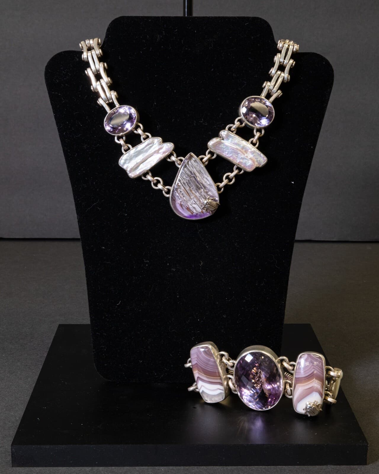 Stephen Dweck Amethyst Glacier Quartz Biwa Pearl & Sterling Necklace & Bracelet - Thumbnail 2