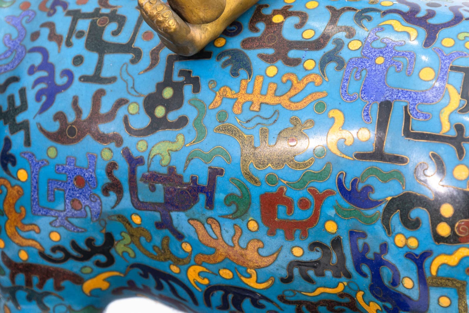 Vintage Chinese Cloisonne Bull Sculpture with Sitting Figure Asian Collectables - Thumbnail 4
