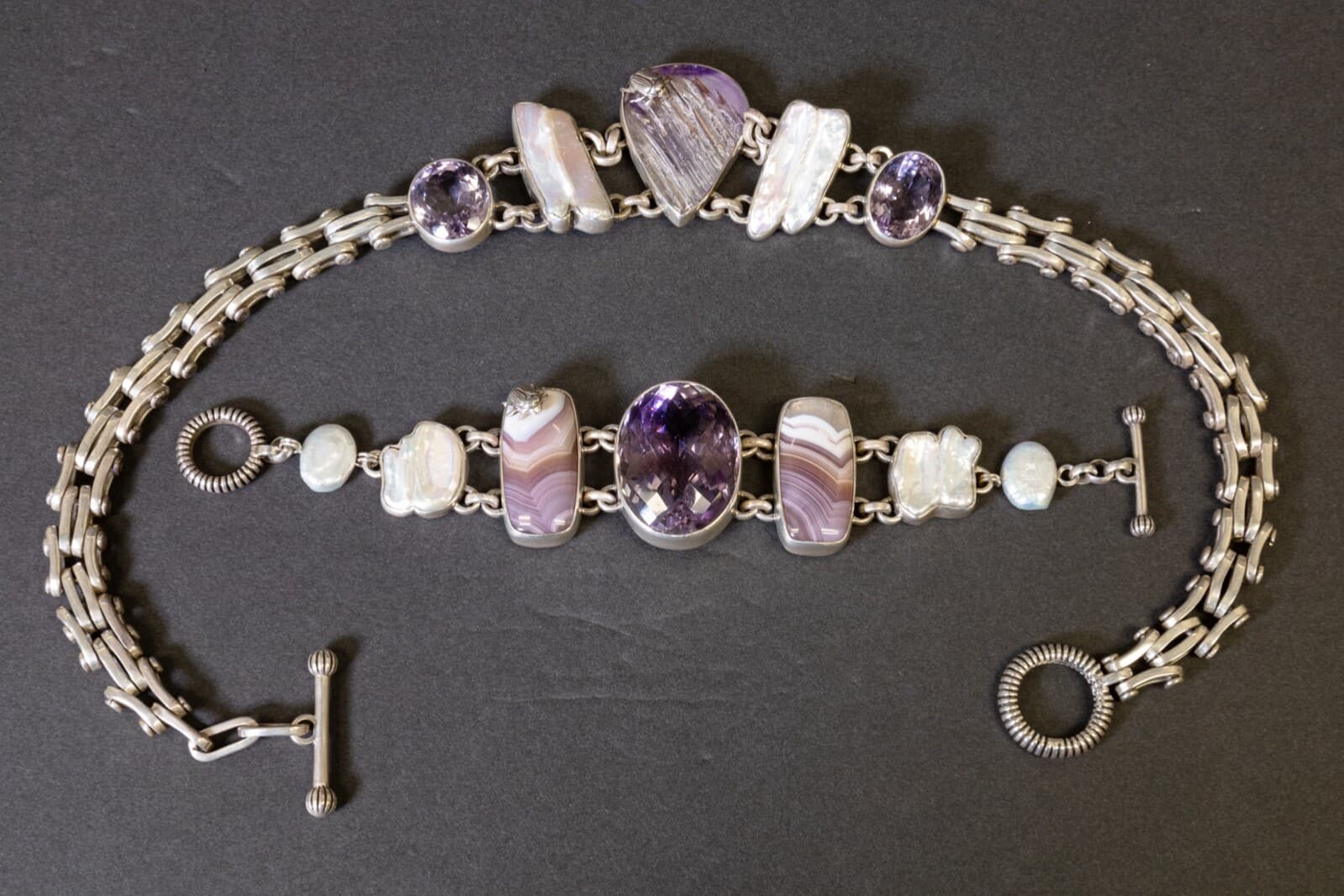 Stephen Dweck Amethyst Glacier Quartz Biwa Pearl & Sterling Necklace & Bracelet - Thumbnail 12