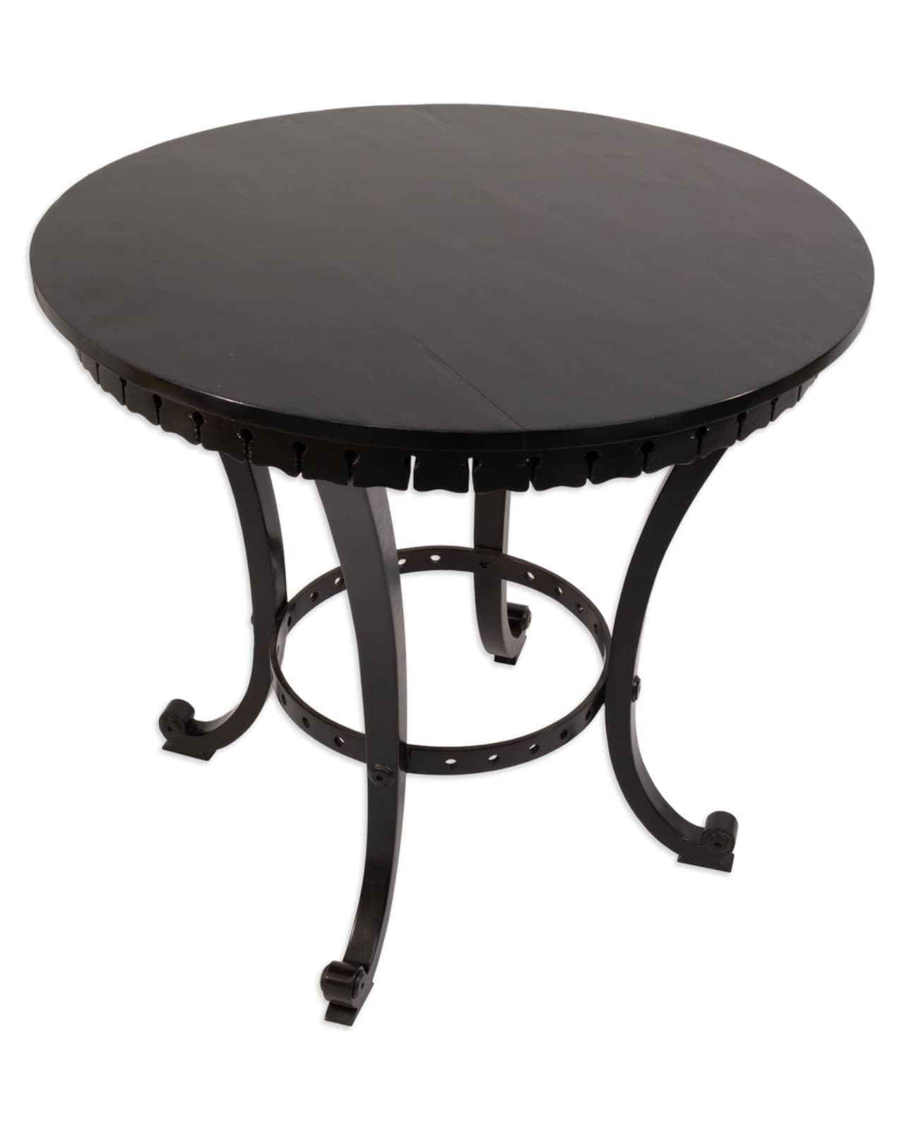Shelburne Ebony Finished Round Solid Mahogany Accent Table with Curved Base - Thumbnail 3