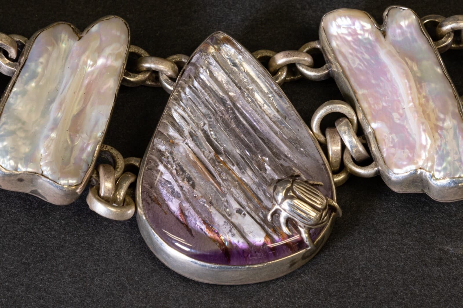 Stephen Dweck Amethyst Glacier Quartz Biwa Pearl & Sterling Necklace & Bracelet - Thumbnail 5