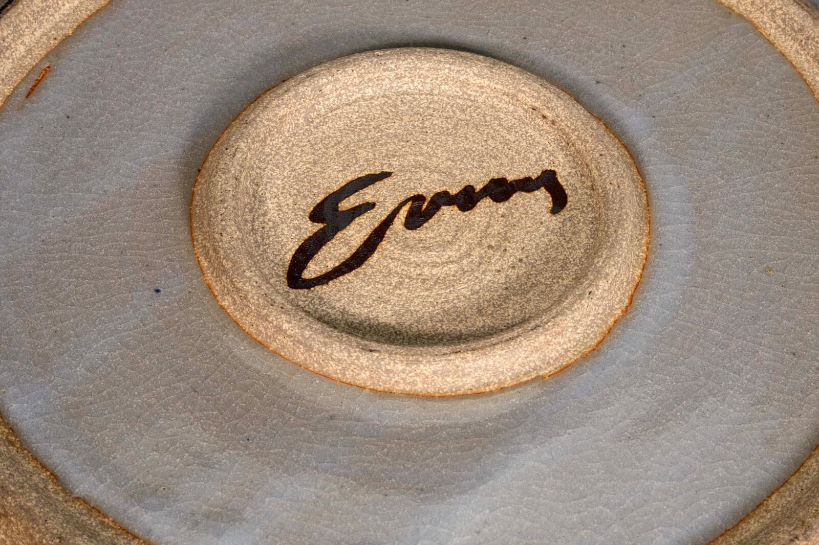 Tony Evans Large Light Blue with Floral Design Vintage Ceramic Platter Signed - Thumbnail 9
