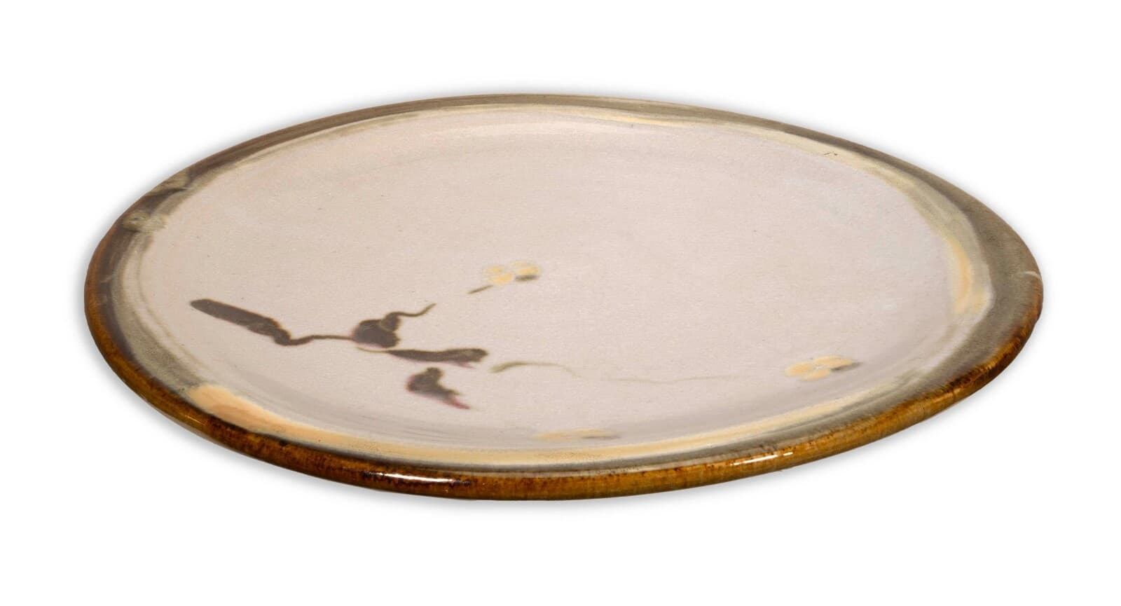 Tony Evans Large Light Blue with Floral Design Vintage Ceramic Platter Signed - Thumbnail 4