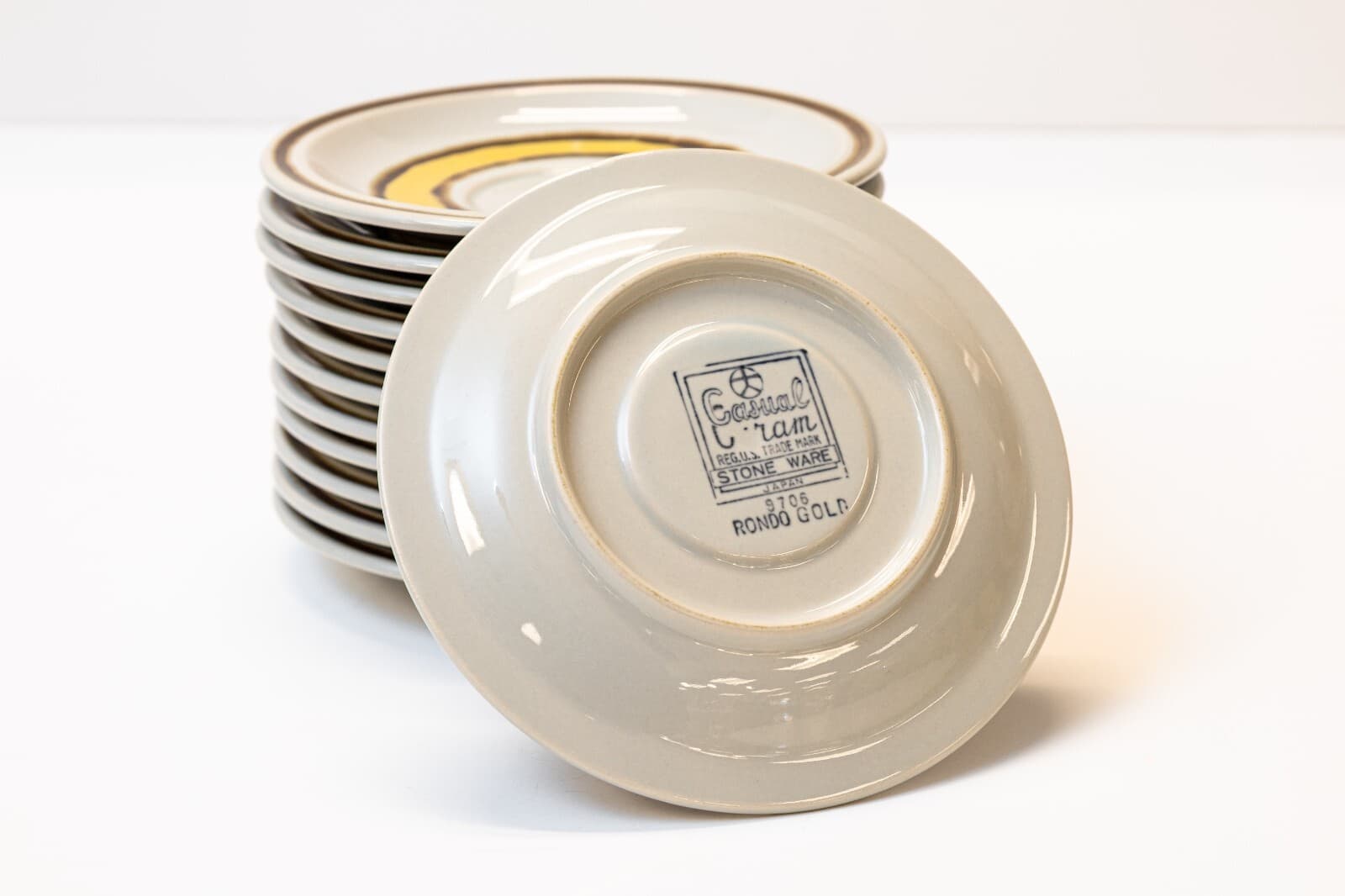 75pc Electra Casual Ceram Rondo Gold Japanese Stoneware MCM Dinner Service Set - Thumbnail 6
