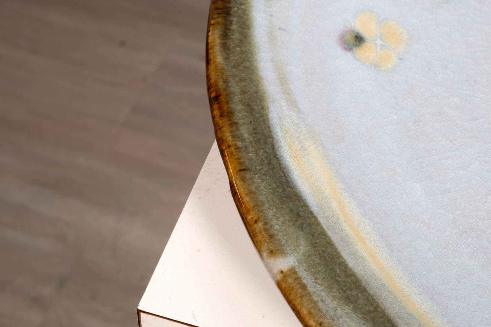 Tony Evans Large Light Blue with Floral Design Vintage Ceramic Platter Signed - Thumbnail 7