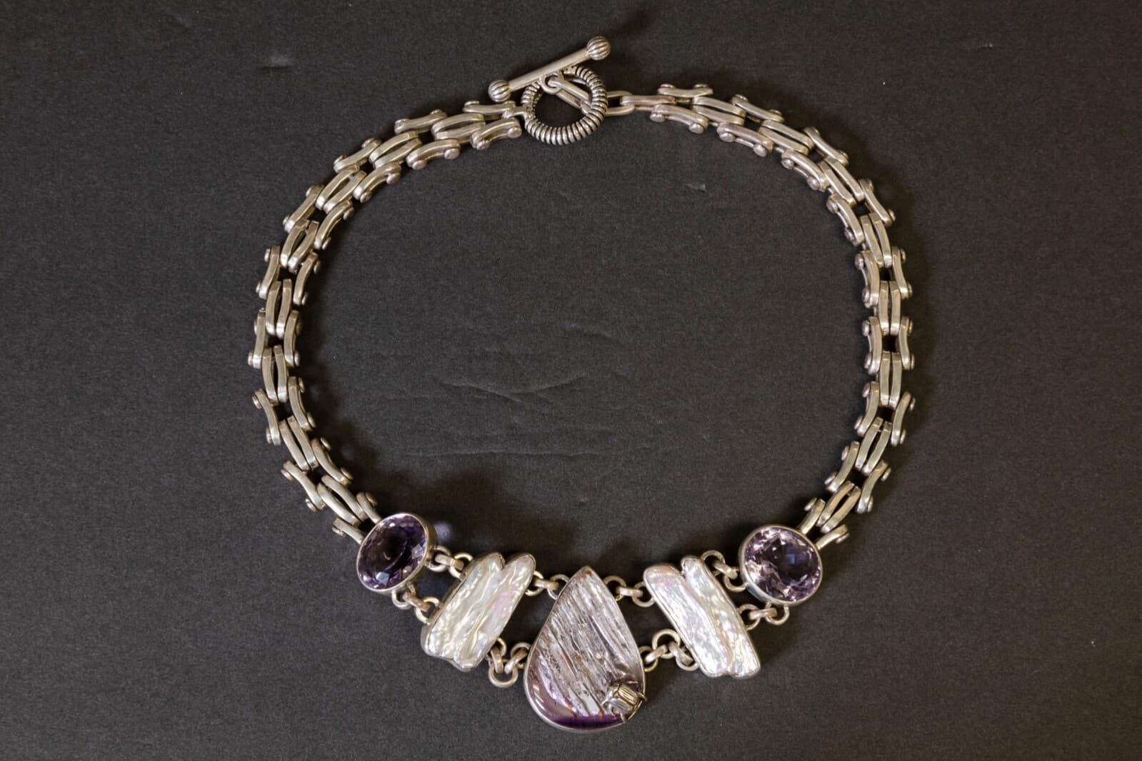 Stephen Dweck Amethyst Glacier Quartz Biwa Pearl & Sterling Necklace & Bracelet - Thumbnail 4
