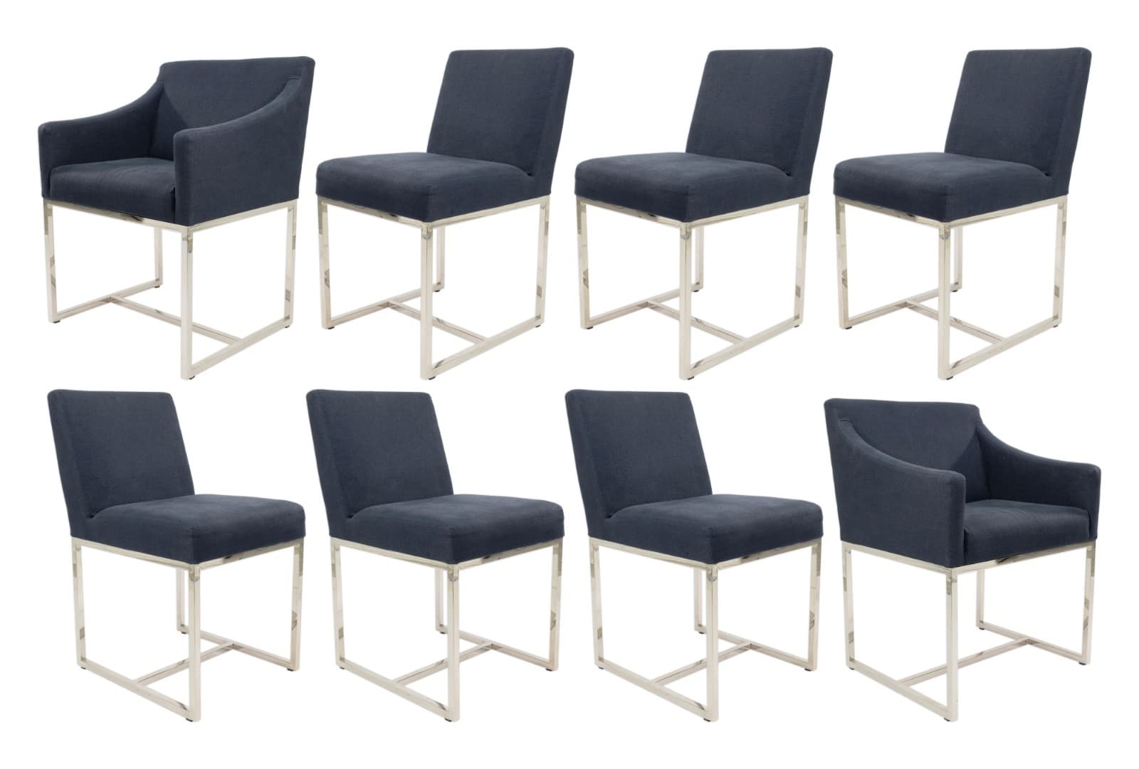 Set Of 8 Restoration Hardware Blue Upholstered Dining Chairs
