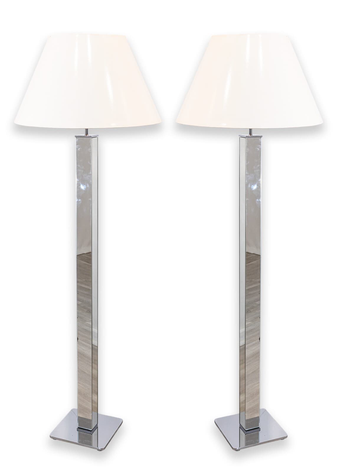 Pair of Postmodern Height Adjustable Mirrored Chrome Sonneman Floor Lamps