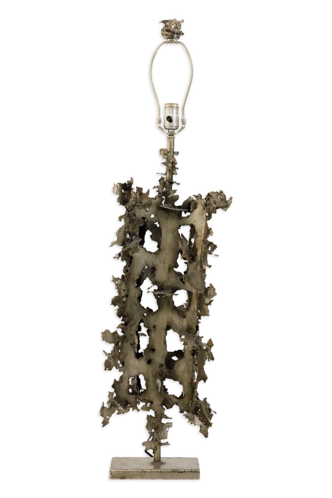 Marcello Fantoni sculptural Brutalist Torch Cut Brass Table Lamp