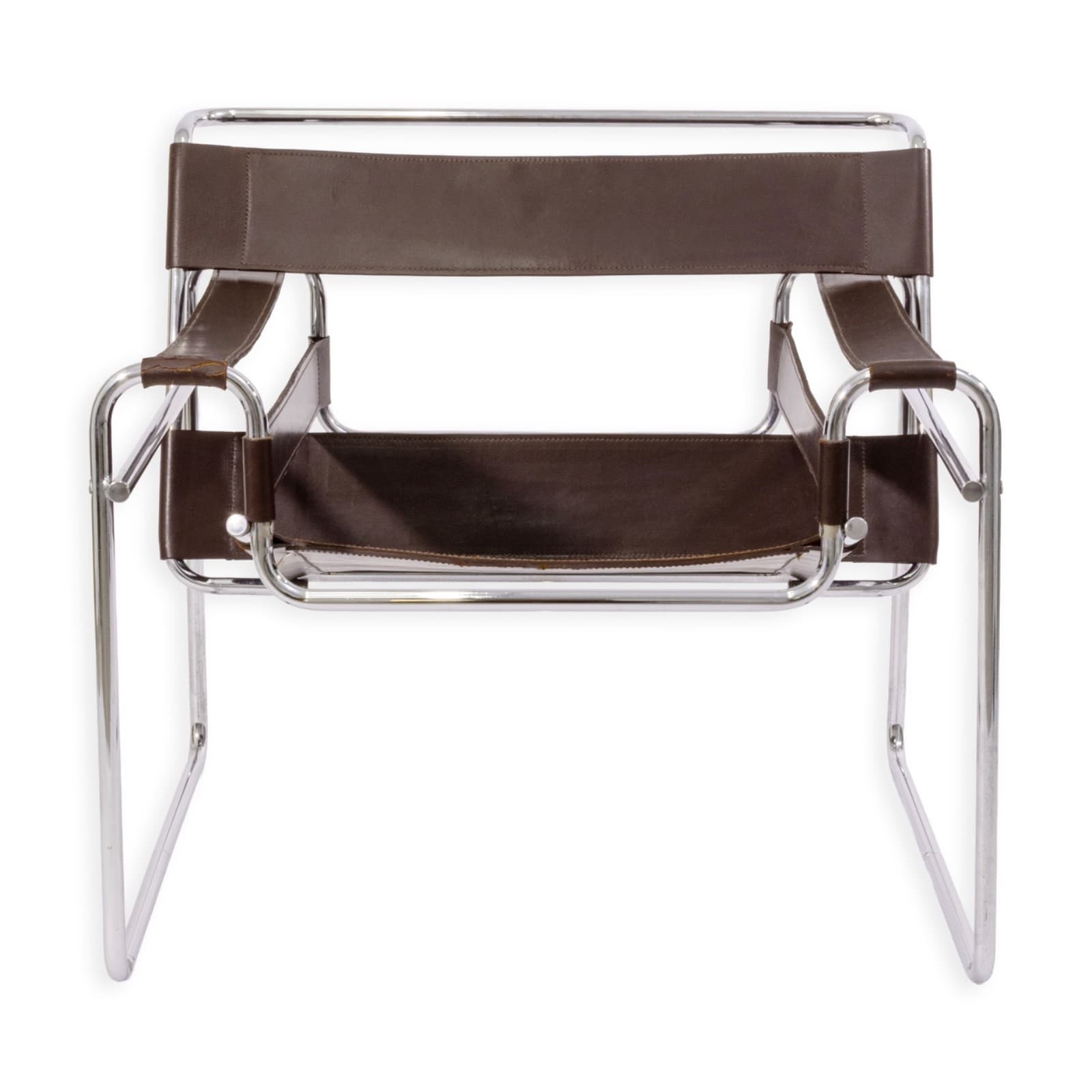 Pair of Vintage 1970s Wassily Style Chocolate Brown Leather & Chrome Arm Chairs - Thumbnail 2