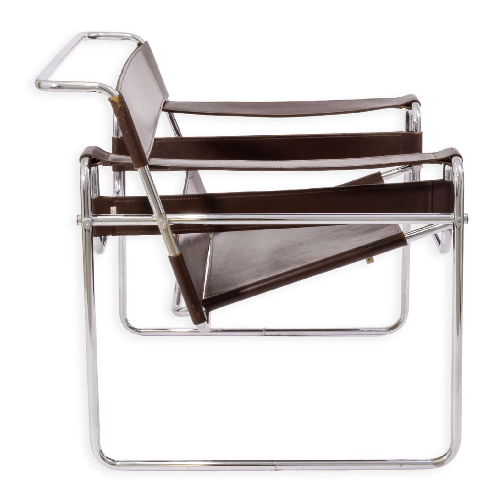 Pair of Vintage 1970s Wassily Style Chocolate Brown Leather & Chrome Arm Chairs - Thumbnail 4