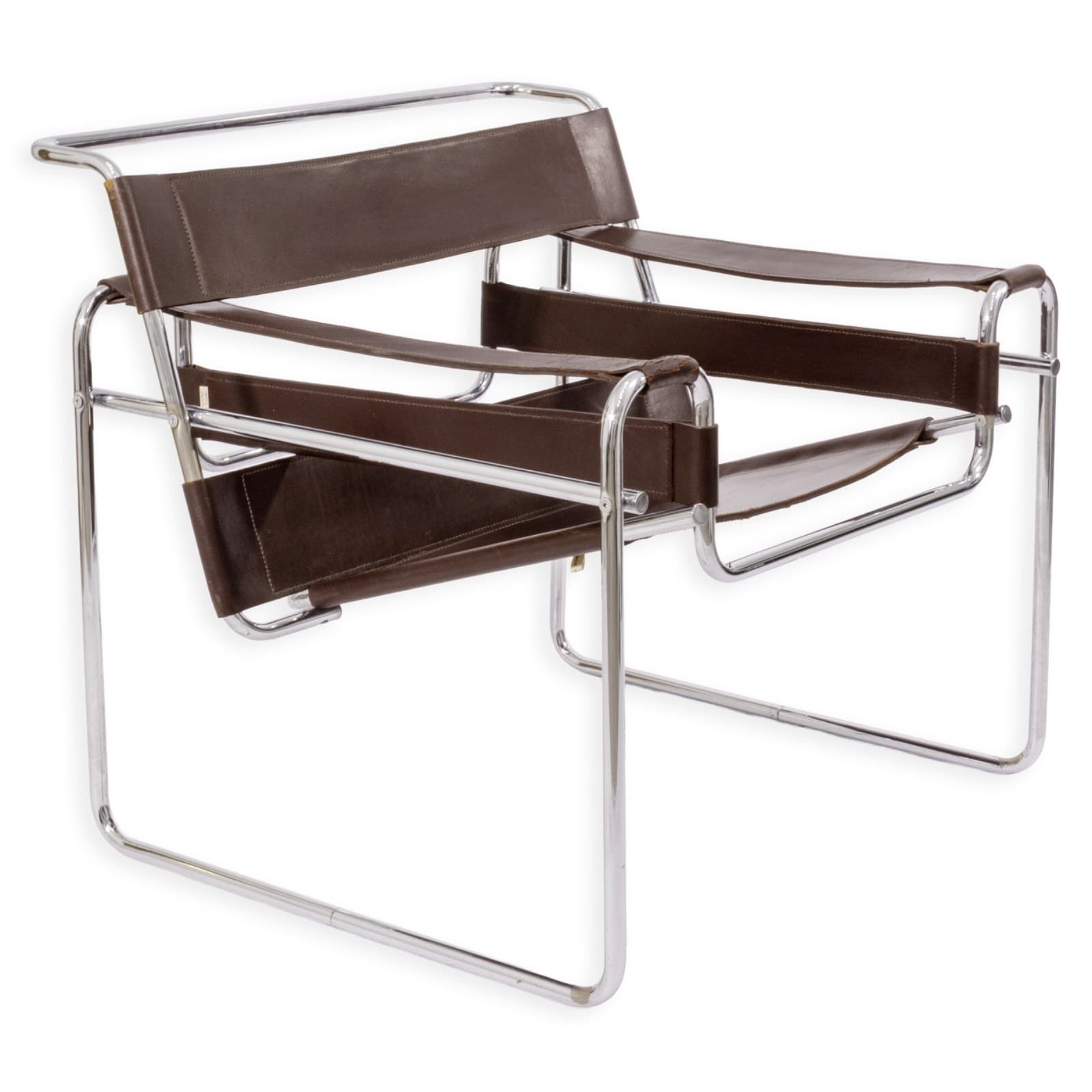 Pair of Vintage 1970s Wassily Style Chocolate Brown Leather & Chrome Arm Chairs - Thumbnail 3