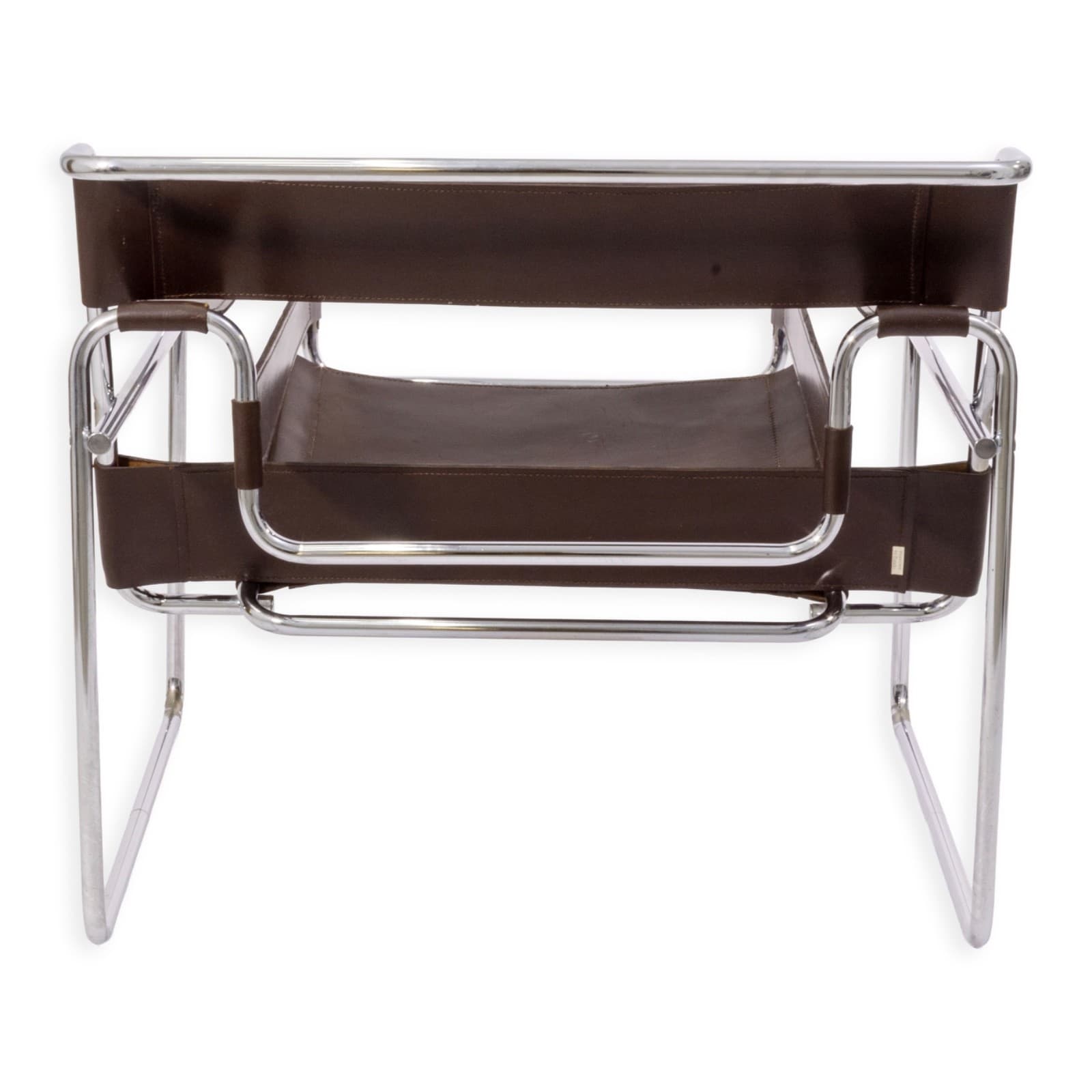 Pair of Vintage 1970s Wassily Style Chocolate Brown Leather & Chrome Arm Chairs - Thumbnail 5