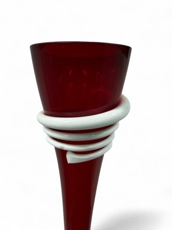 Contemporary Monumental Makora Kronso Poland Twisted Red Art Glass Vase - Thumbnail 2