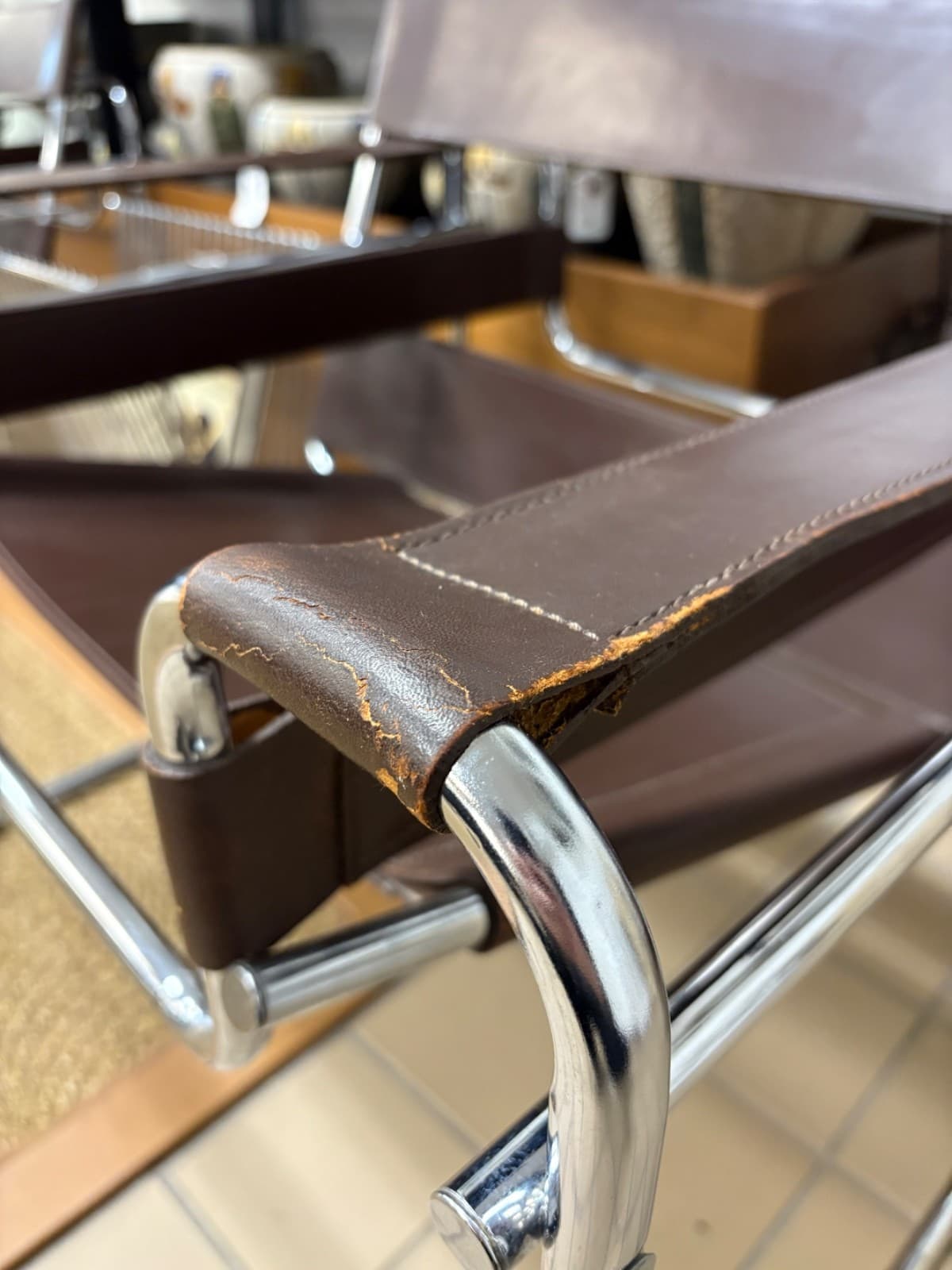 Pair of Vintage 1970s Wassily Style Chocolate Brown Leather & Chrome Arm Chairs - Thumbnail 10
