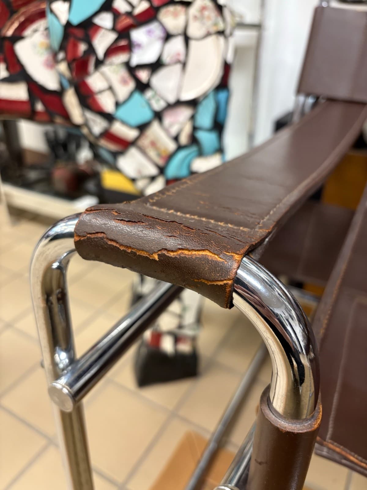 Pair of Vintage 1970s Wassily Style Chocolate Brown Leather & Chrome Arm Chairs - Thumbnail 11