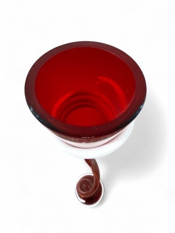 Contemporary Monumental Makora Kronso Poland Twisted Red Art Glass Vase - Thumbnail 3