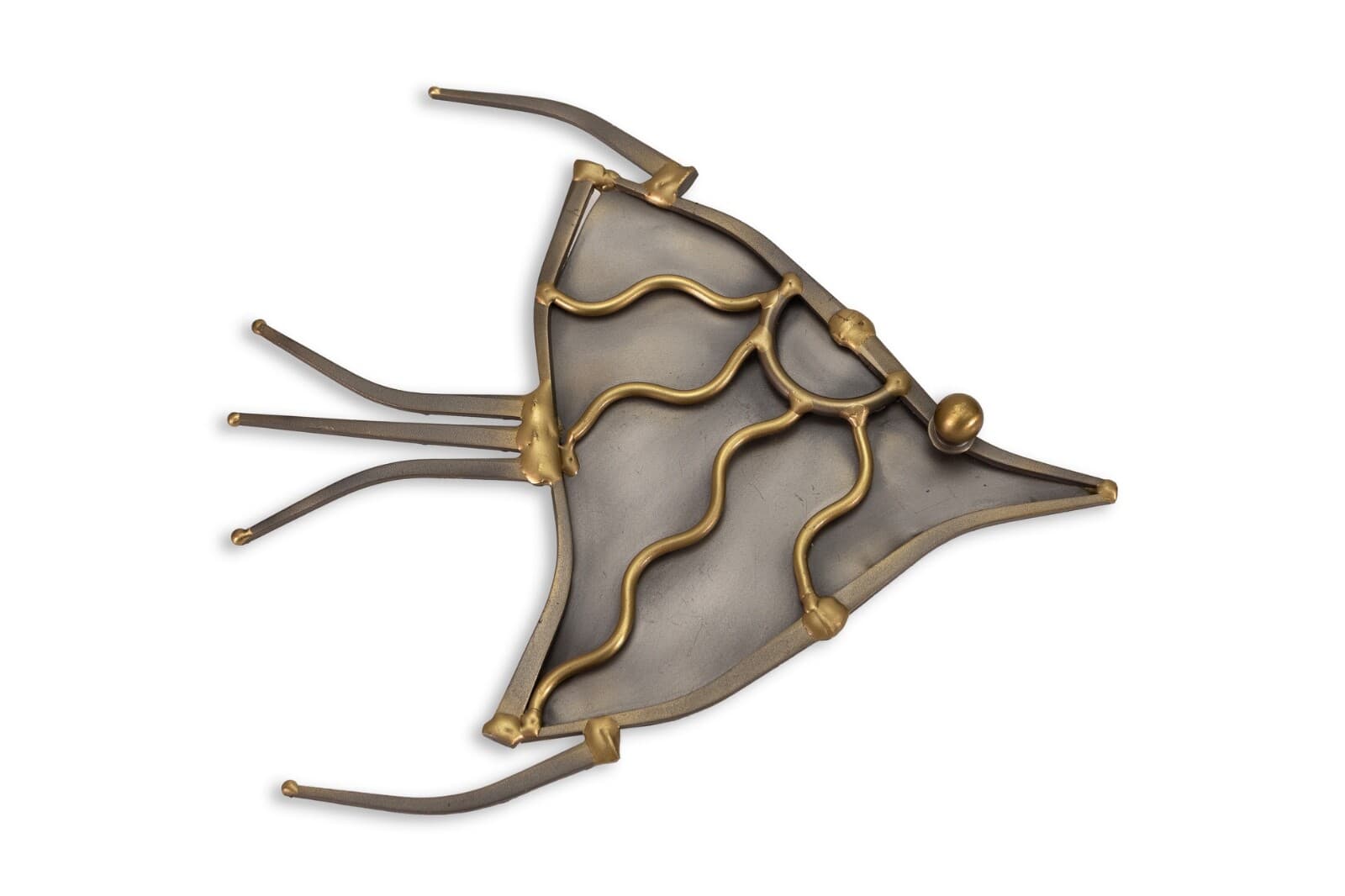 Pair Of Metal And Brass Ron Schmidt Signed Brutalist Wall Hanging Fish - Thumbnail 2