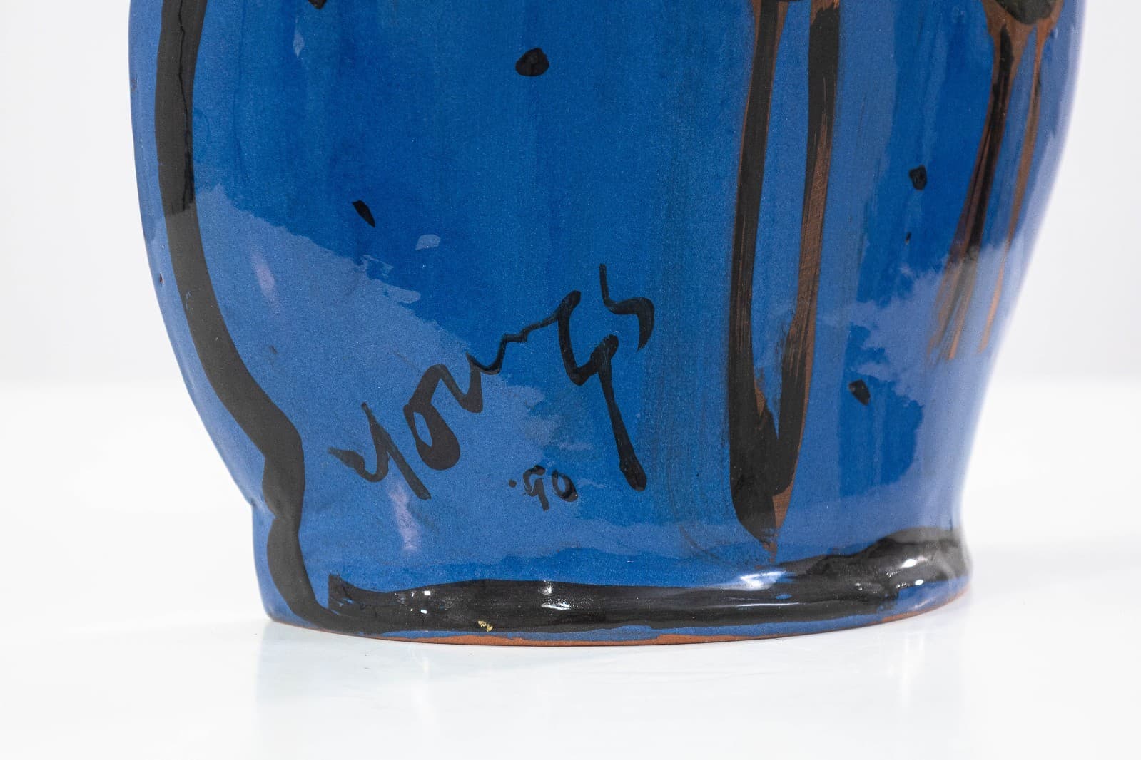 Kathryn Youngs Flat Pitcher Ceramic Vase 1990 Signed Hand Painted Art Pottery - Thumbnail 8