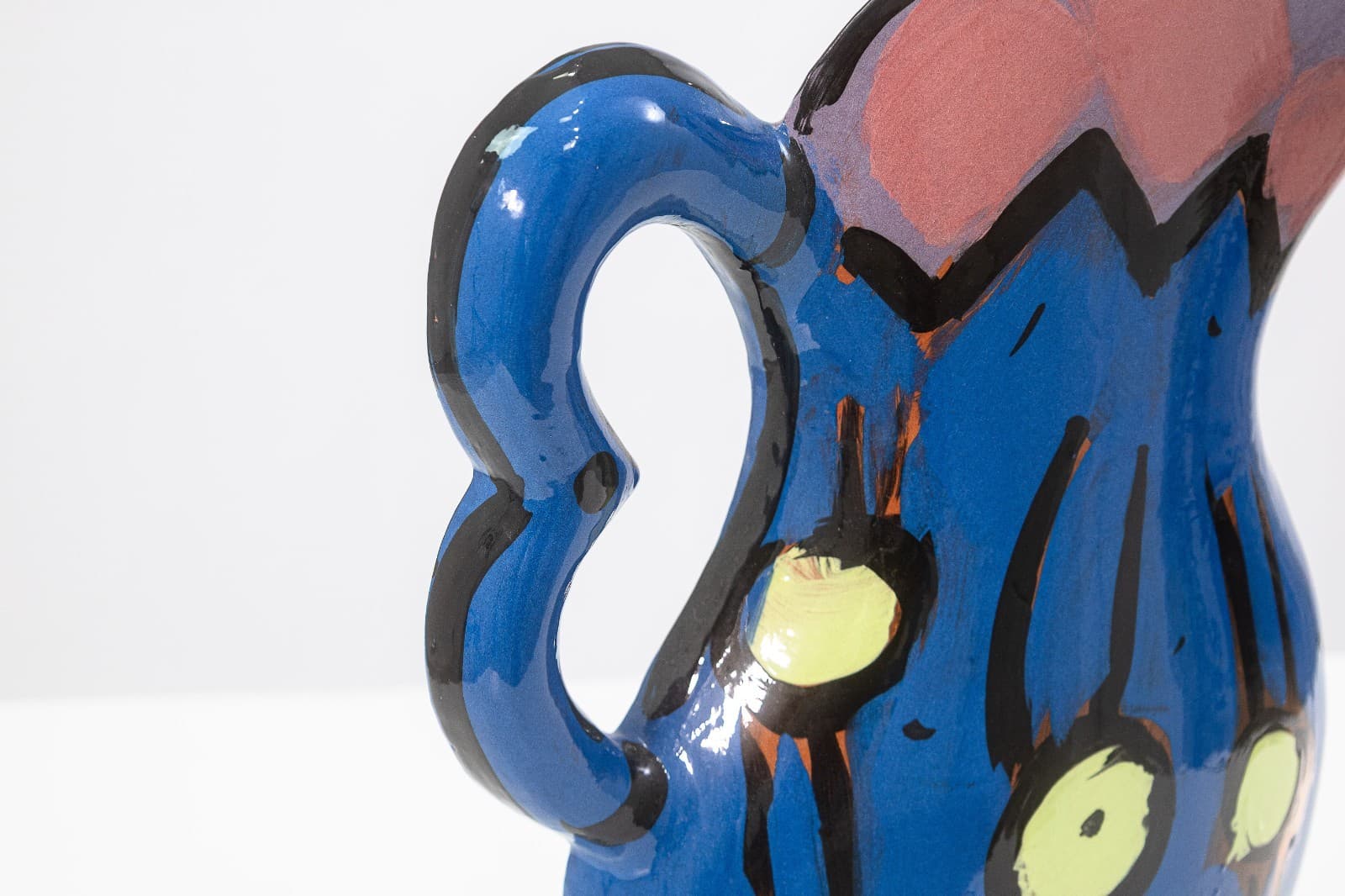 Kathryn Youngs Flat Pitcher Ceramic Vase 1990 Signed Hand Painted Art Pottery - Thumbnail 6