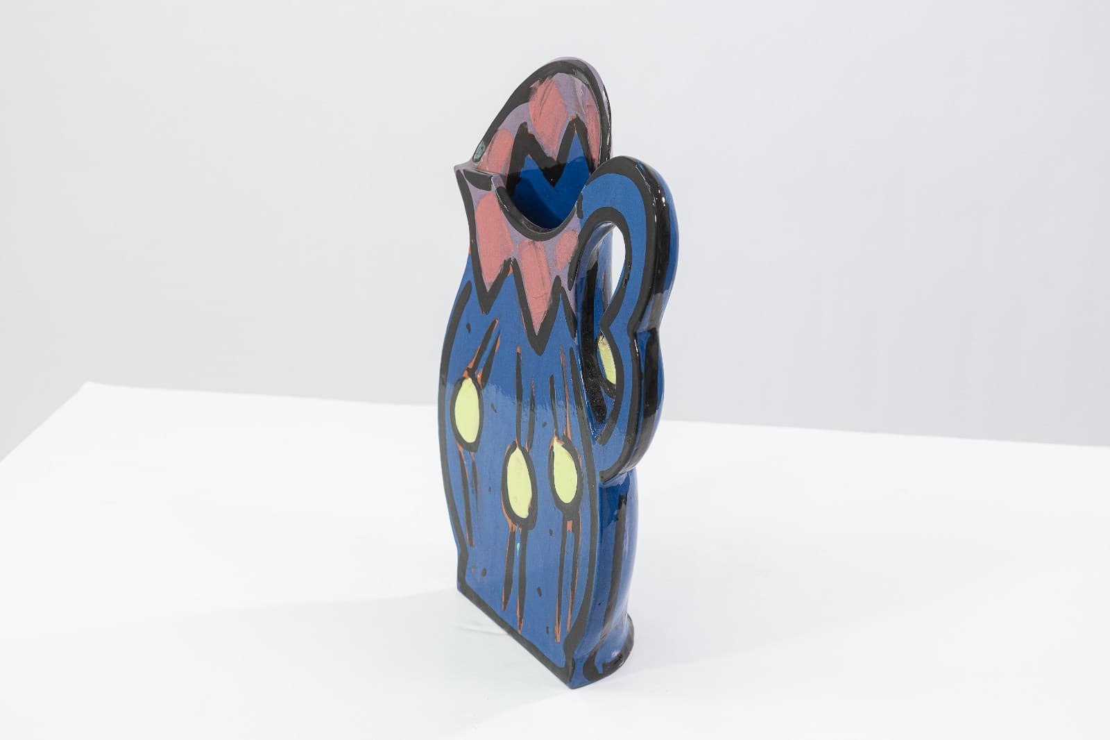 Kathryn Youngs Flat Pitcher Ceramic Vase 1990 Signed Hand Painted Art Pottery - Thumbnail 3