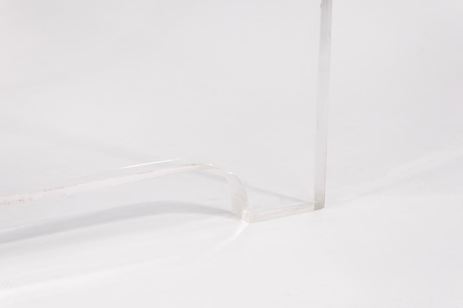 Contemporary Modern X Shaped Base Lucite and Glass Rounded Square Coffee Table - Thumbnail 5