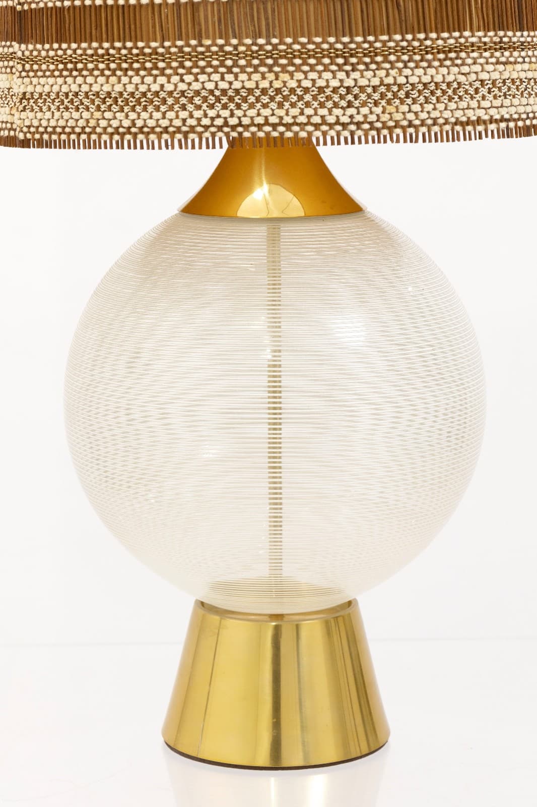 Threaded Glass Sphere Table Lamp With Original Handwoven Maria Kipp Shade - Thumbnail 2