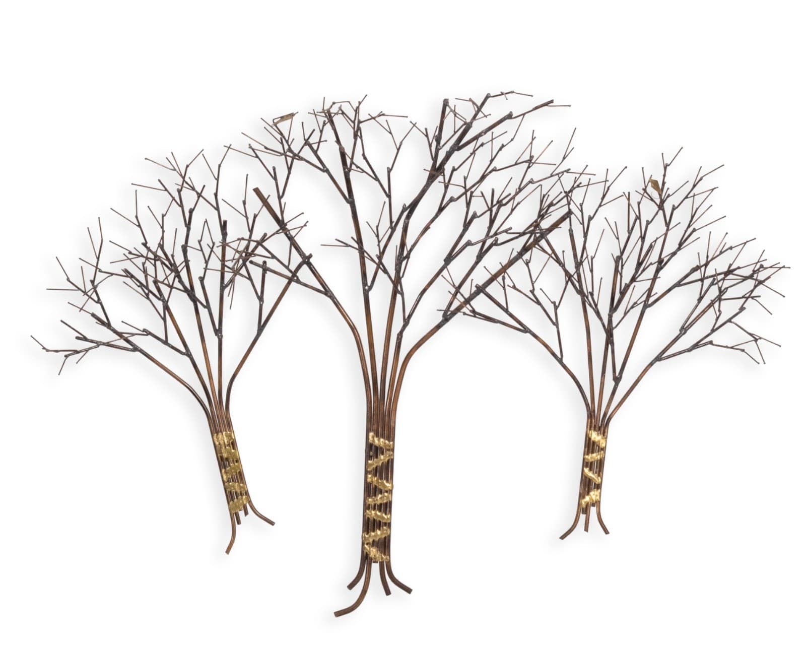 Vintage Mid Century Modern Curtis Jere Style Bronze Trees Wall Hanging Sculpture