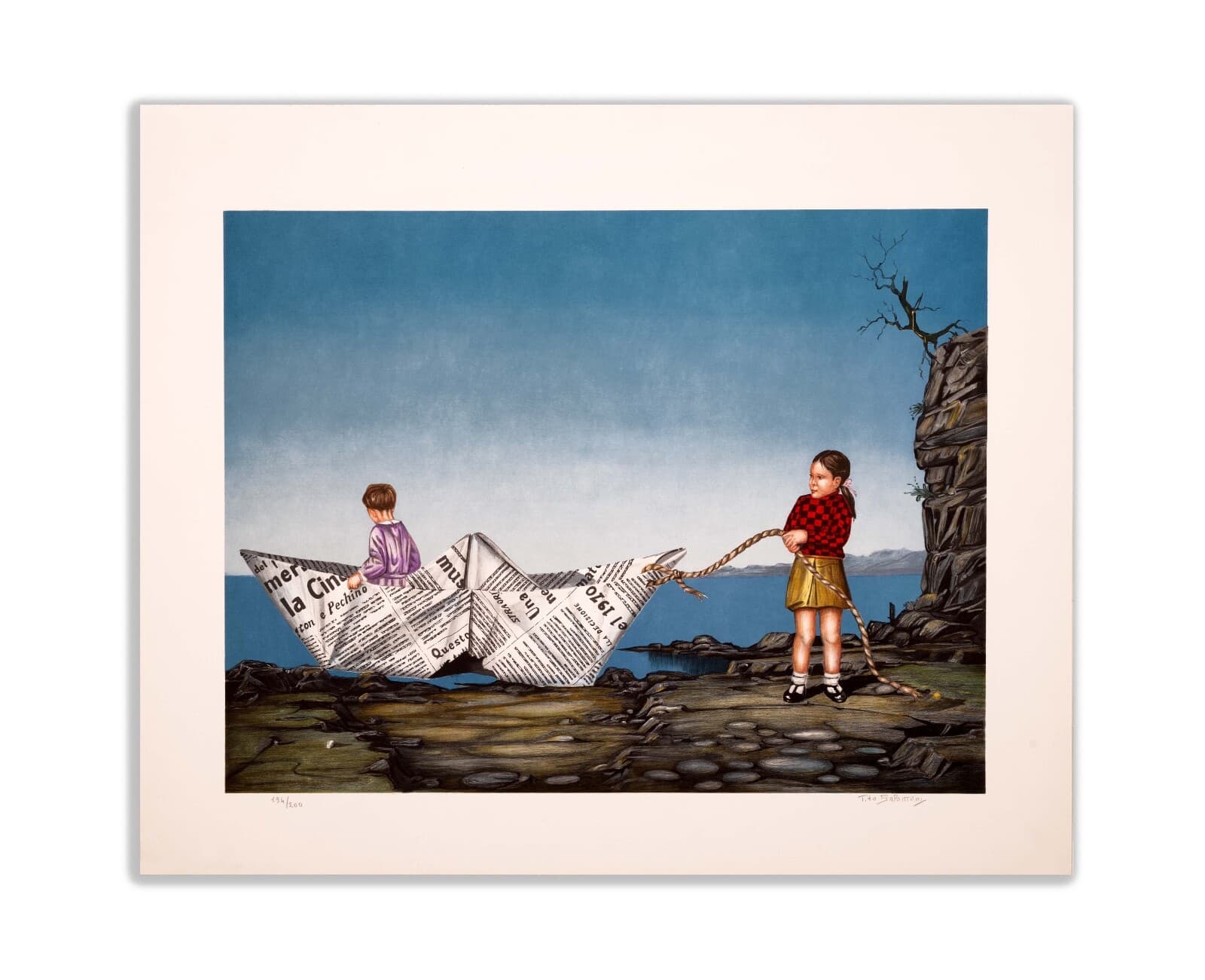 Tito Salomoni Toy Boat Signed Surreal Realism Lithograph on Paper 194/200 UF - Thumbnail 2