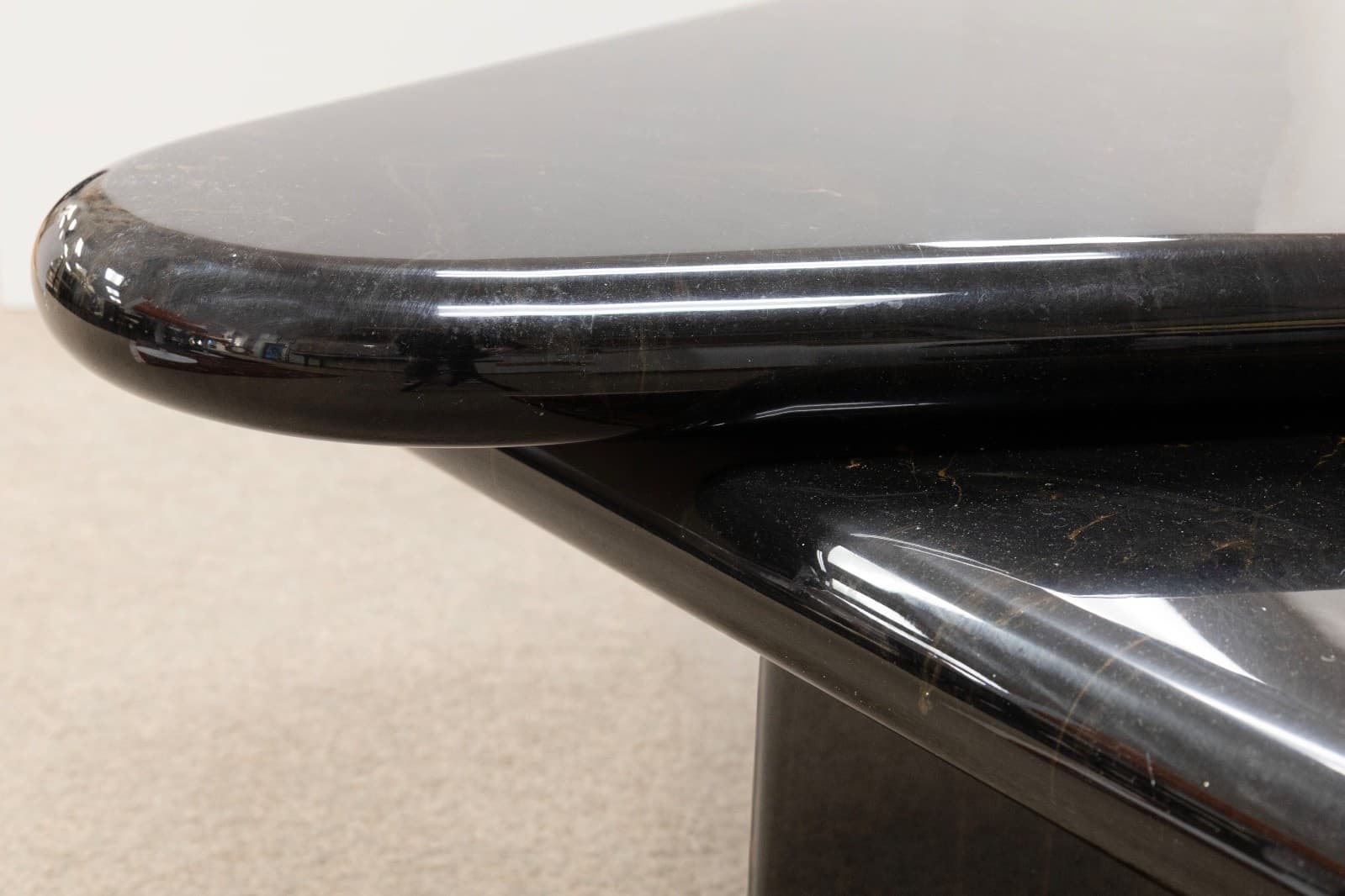 1980s Triangular Black Faux Marble Swivel Coffee Table - Thumbnail 5