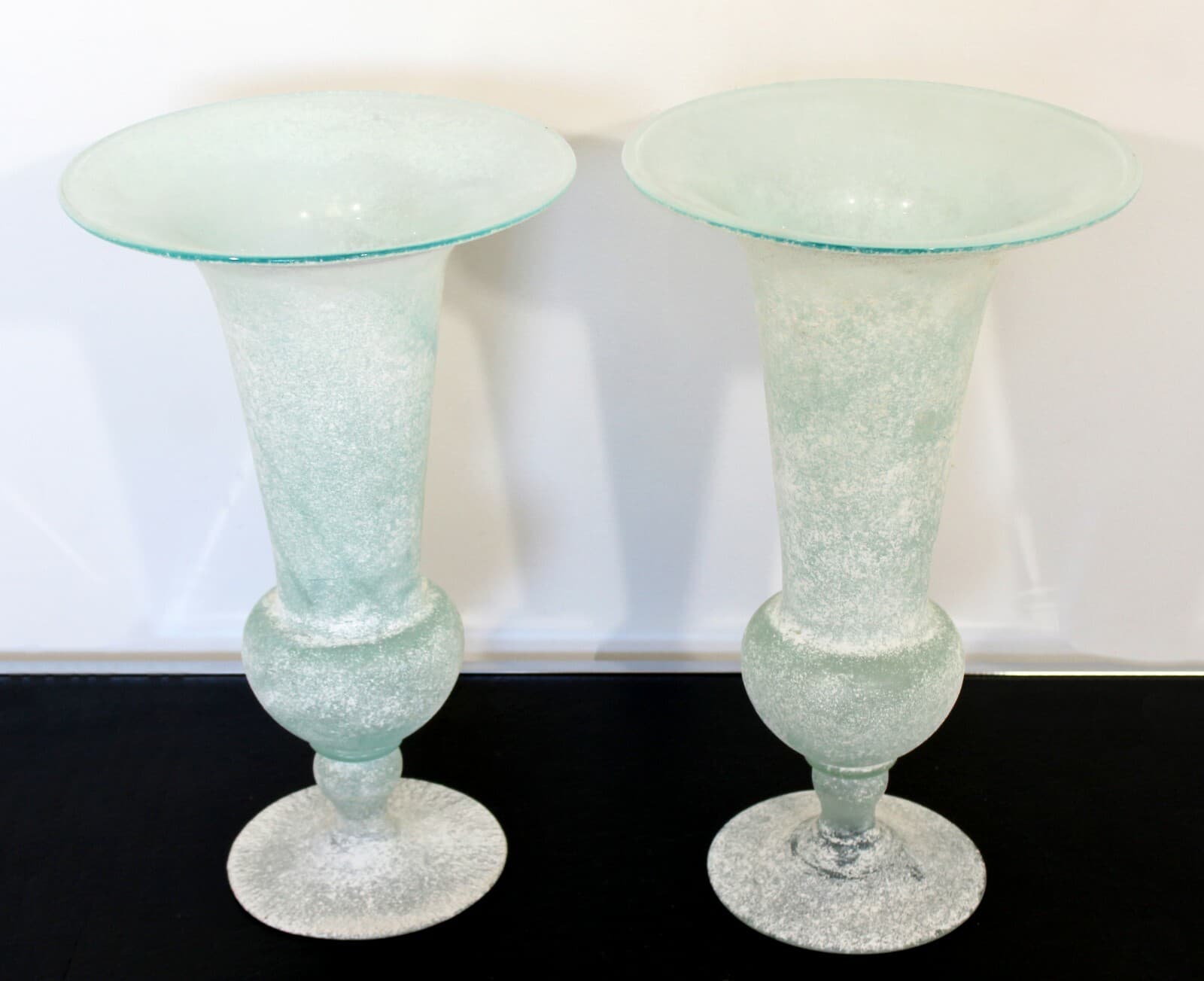 Mid Century Modern Pair of Seguso Vetri D'Arte Glass Vases Vessels Italy Signed - Thumbnail 3