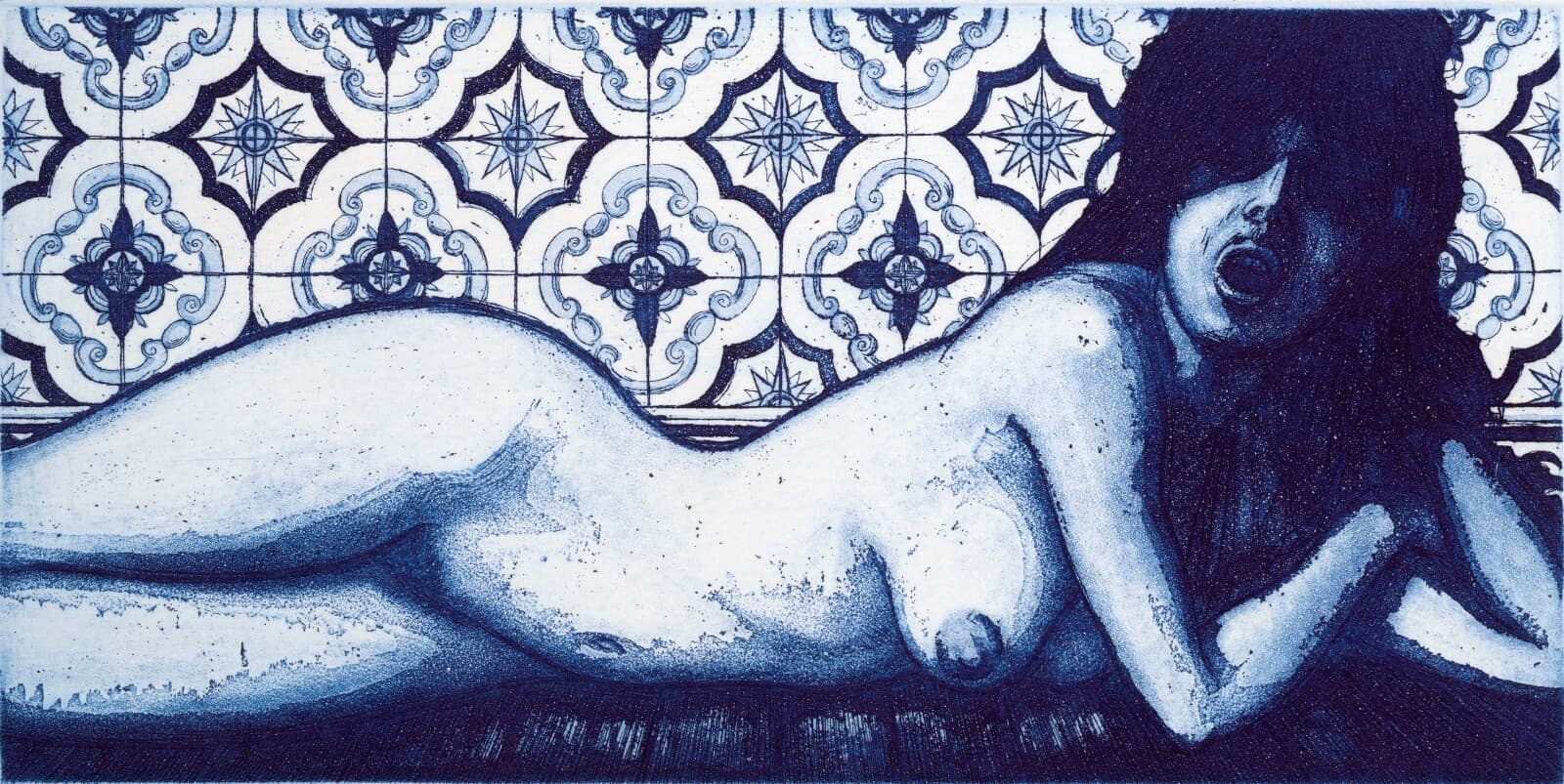 Frank Martin Two Figures, Blue Signed Modern Figurative Etching on Paper 33/50 - Thumbnail 4