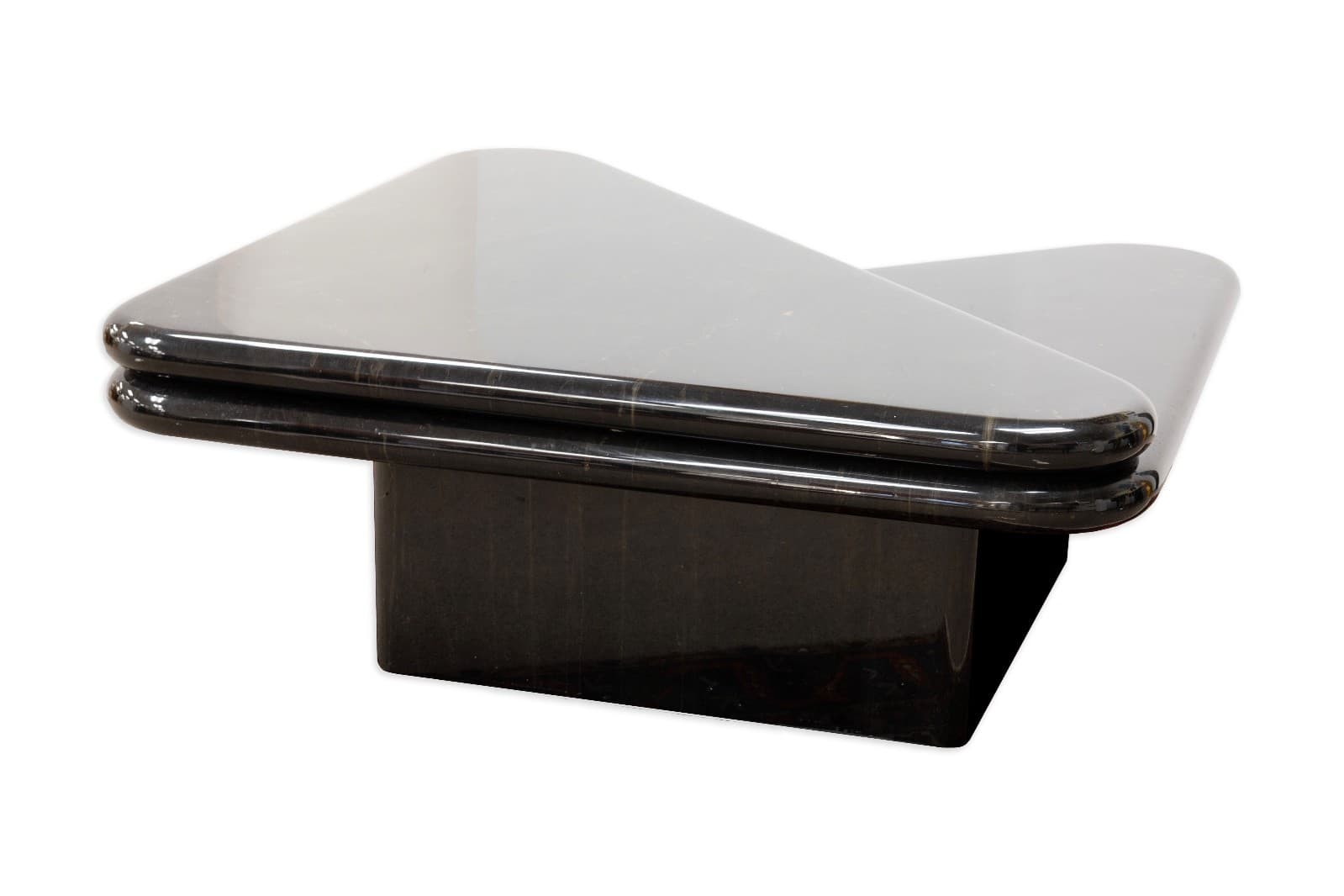 1980s Triangular Black Faux Marble Swivel Coffee Table - Thumbnail 2