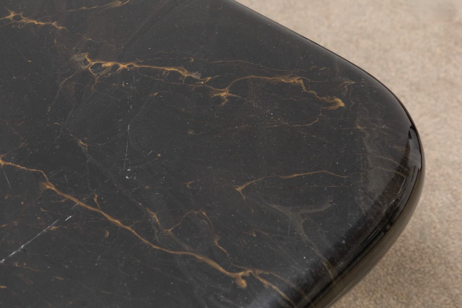 1980s Triangular Black Faux Marble Swivel Coffee Table - Thumbnail 6