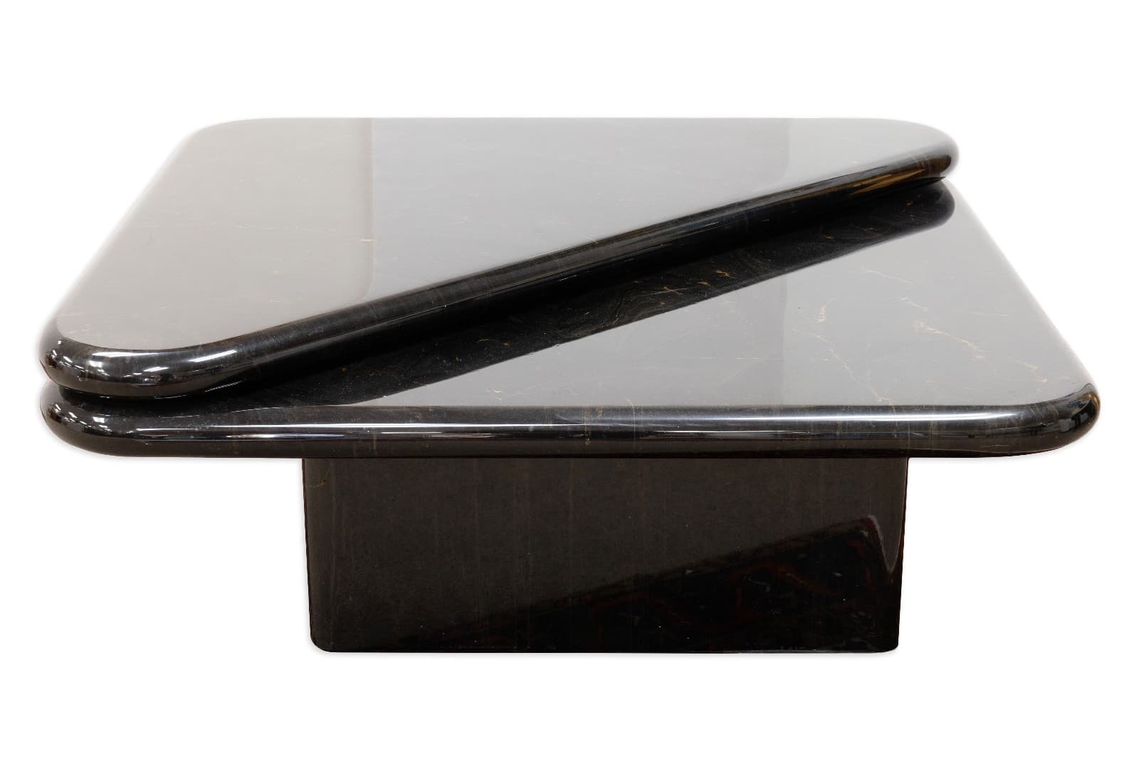 1980s Triangular Black Faux Marble Swivel Coffee Table - Thumbnail 3